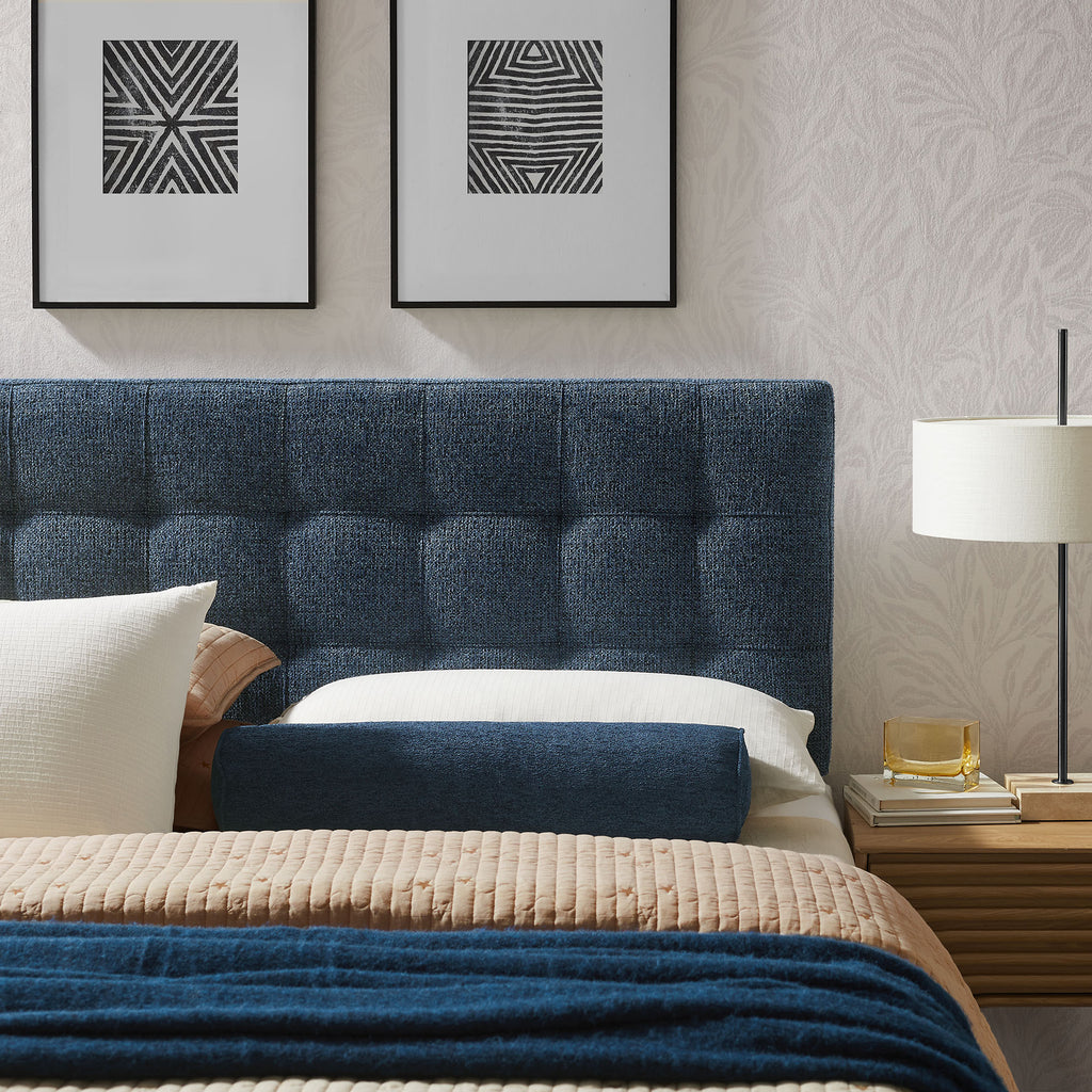 Lily Upholstered Queen Size Headboard - Navy Chenille