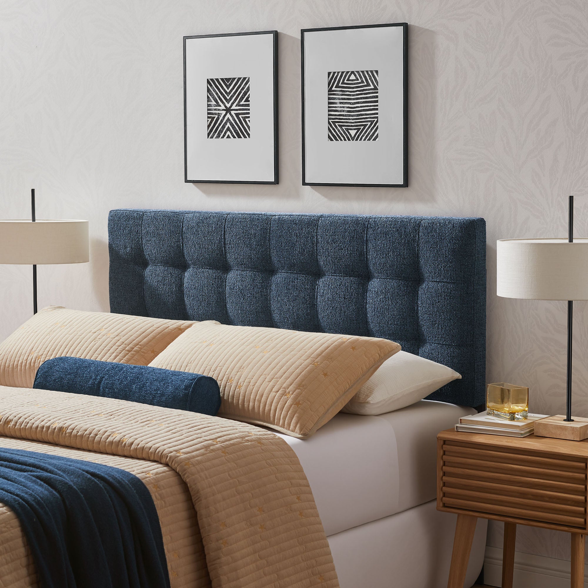 Lily Upholstered Queen Size Headboard - Navy Chenille