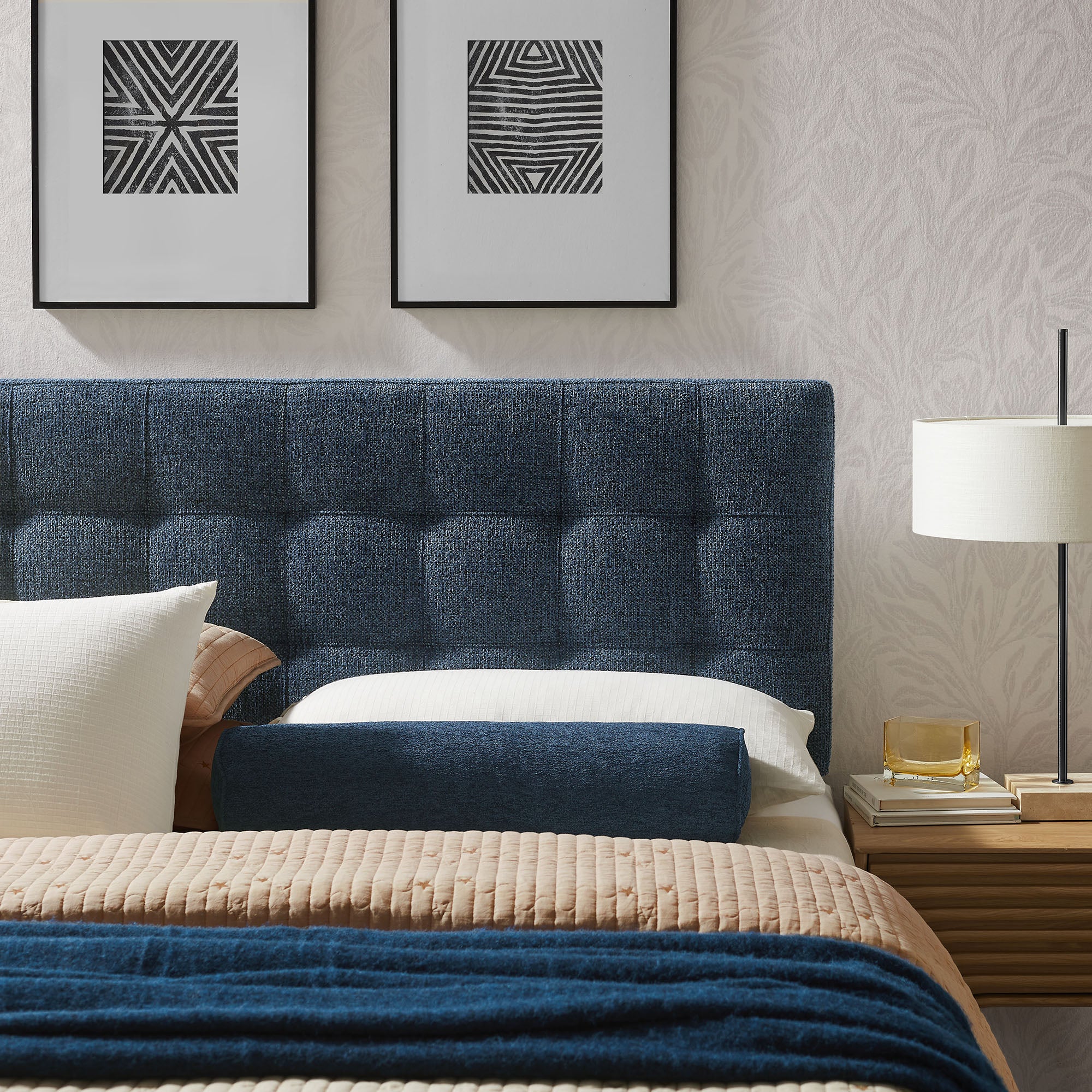 Lily Upholstered King Size Headboard - Navy Chenille