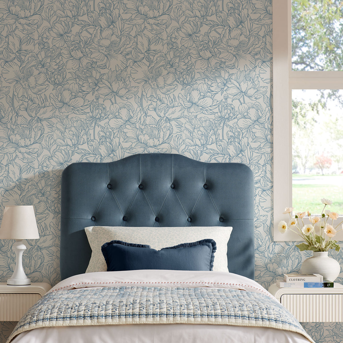 Annabel Stain-Resistant Performance Velvet Twin Headboard - Cadet Blue