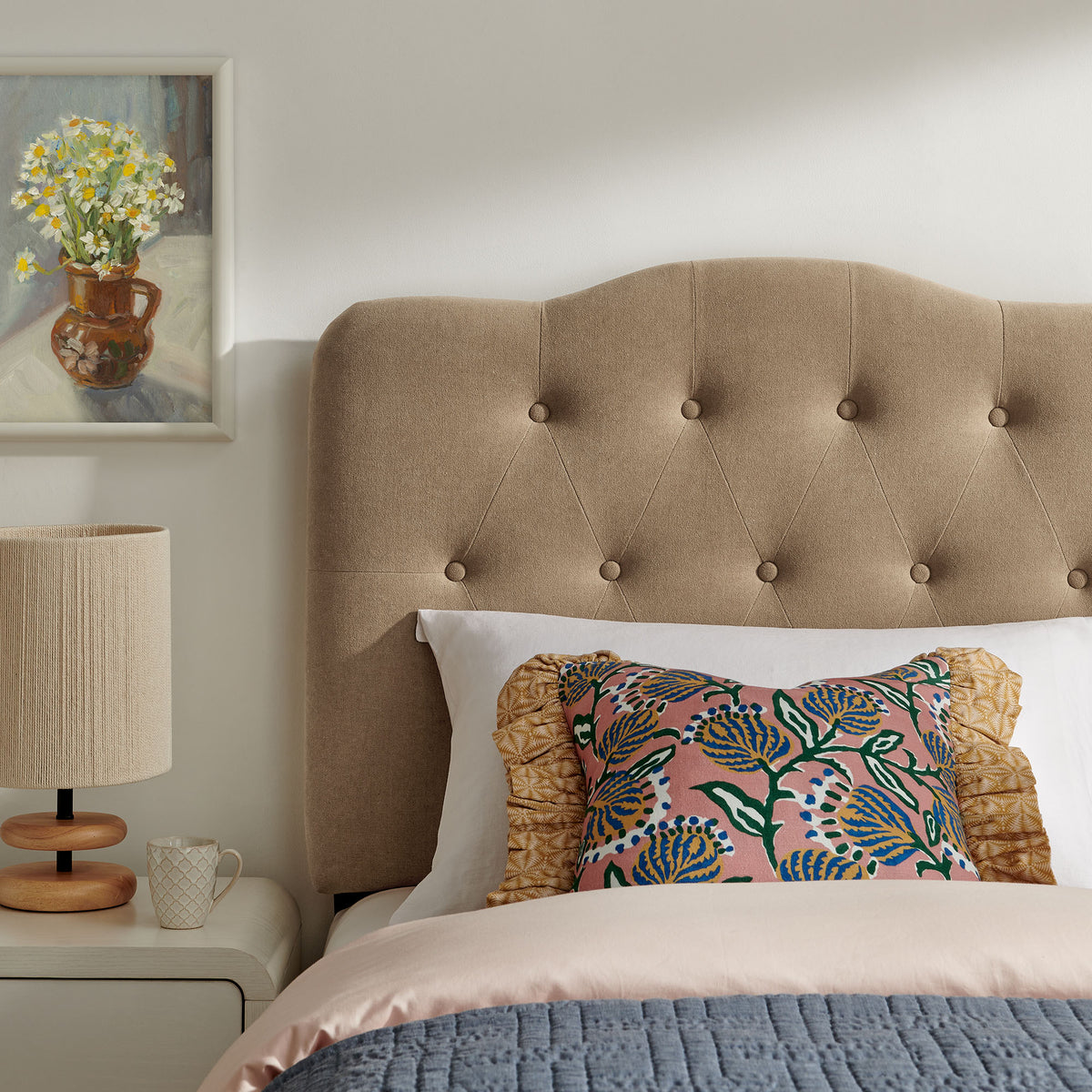 Annabel Premium Linen Blend Twin Headboard - Almond