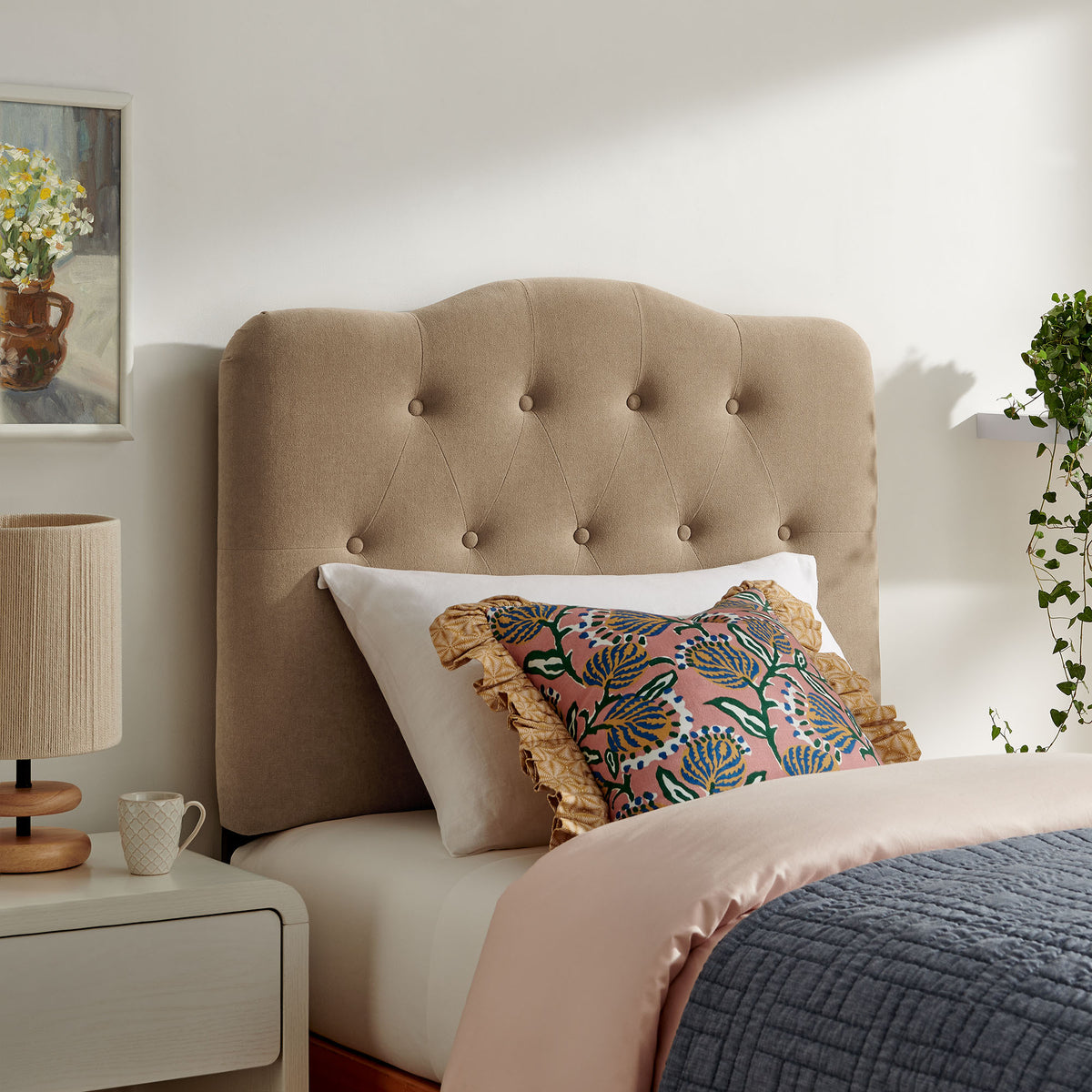 Annabel Premium Linen Blend Twin Headboard - Almond
