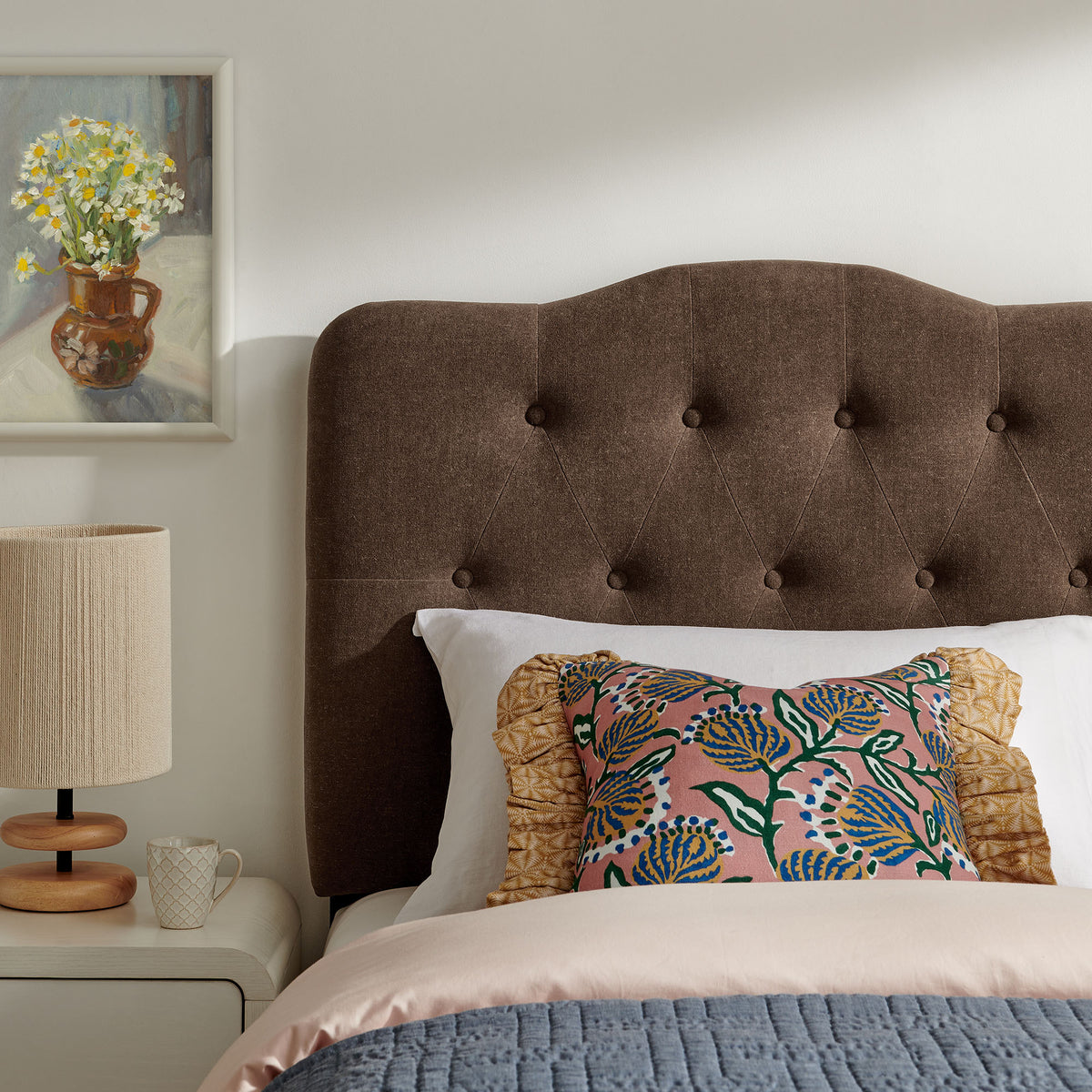 Annabel Premium Linen Blend Twin Headboard - Cocoa