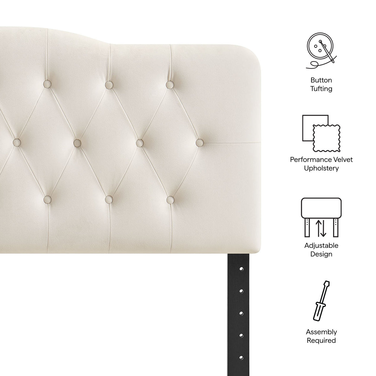 Annabel Stain-Resistant Performance Velvet Full Headboard - Alabaster