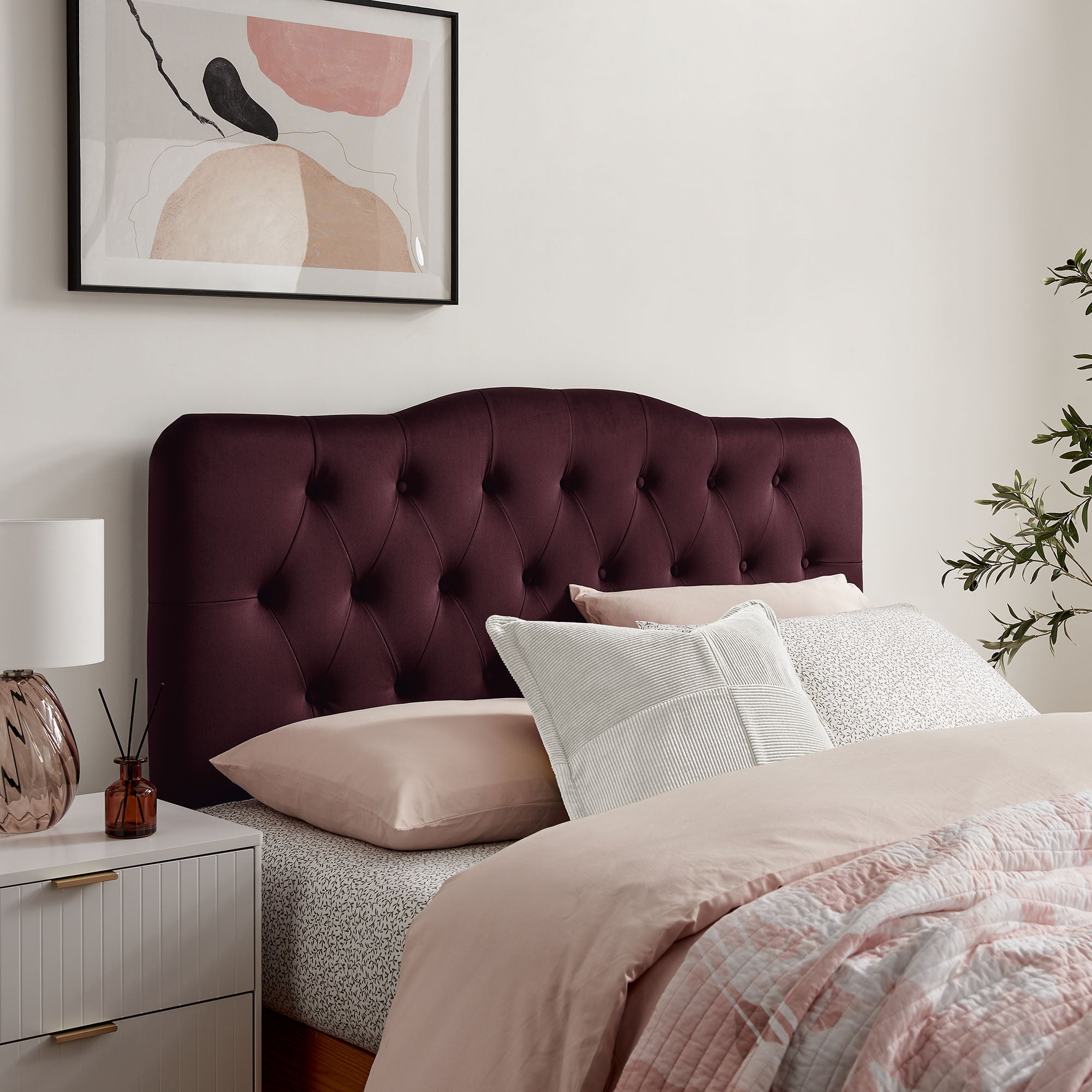 Annabel Stain-Resistant Performance Velvet Full Headboard - Mulberry