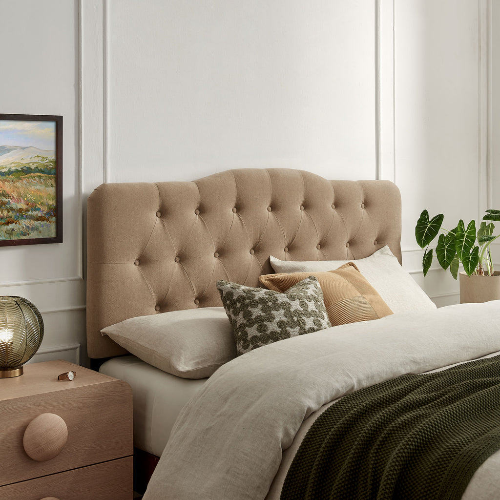 Annabel Premium Linen Blend Full Headboard - Almond