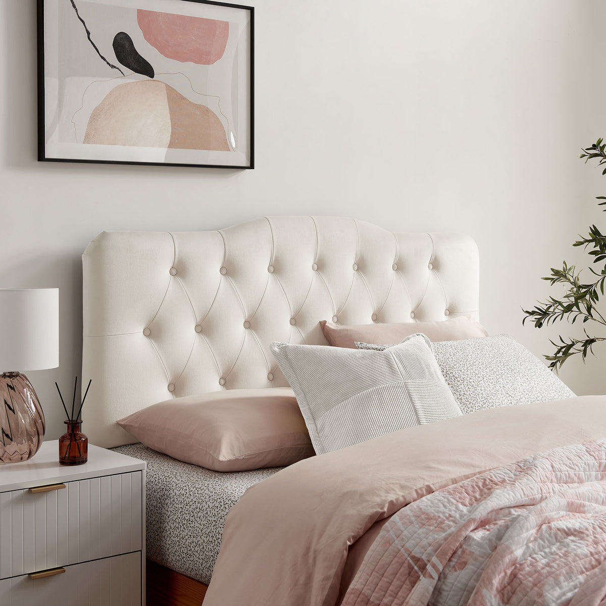 Annabel Stain-Resistant Performance Velvet Queen Headboard - Alabaster