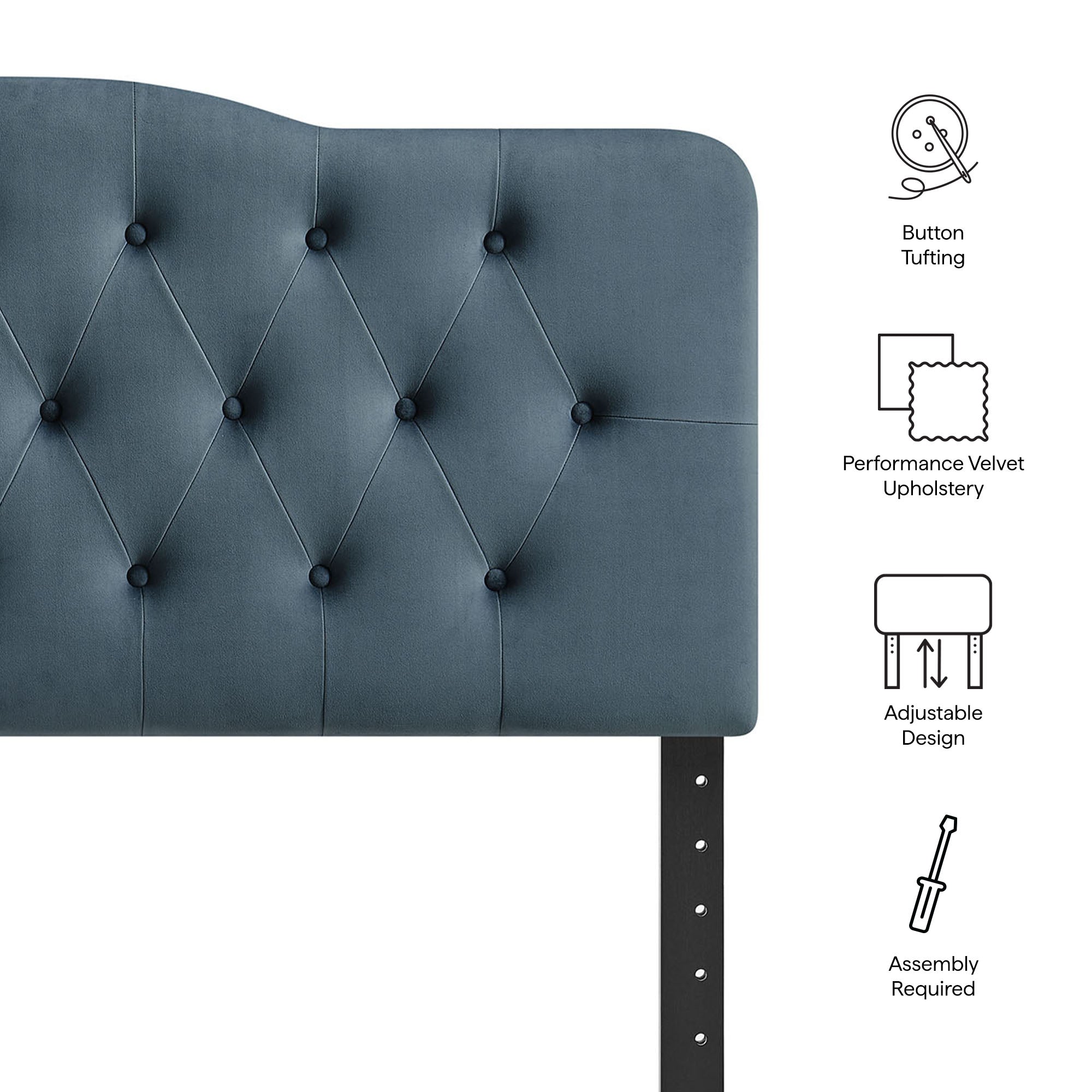 Annabel Stain-Resistant Performance Velvet Queen Headboard - Cadet Blue