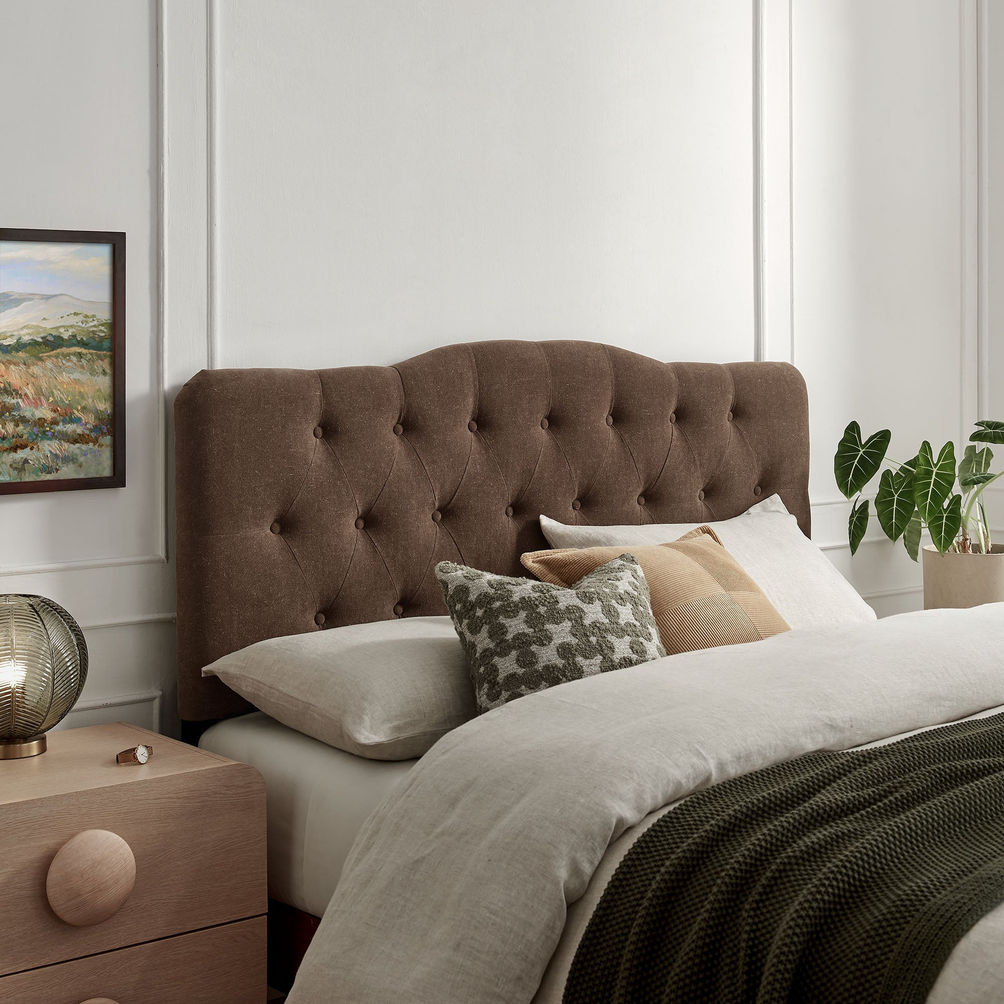 Annabel Premium Linen Blend Queen Headboard - Cocoa