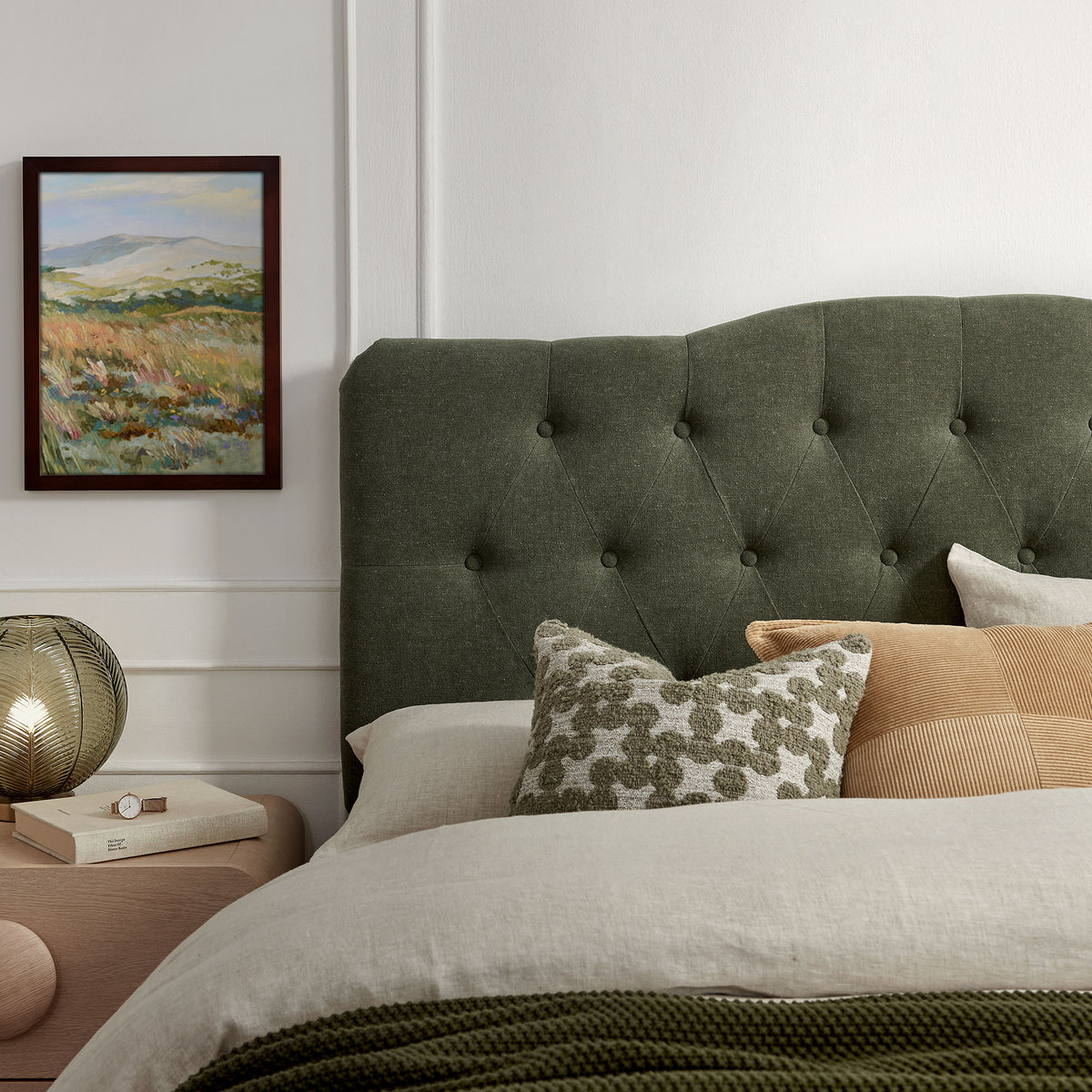Annabel Premium Linen Blend Queen Headboard - Sage