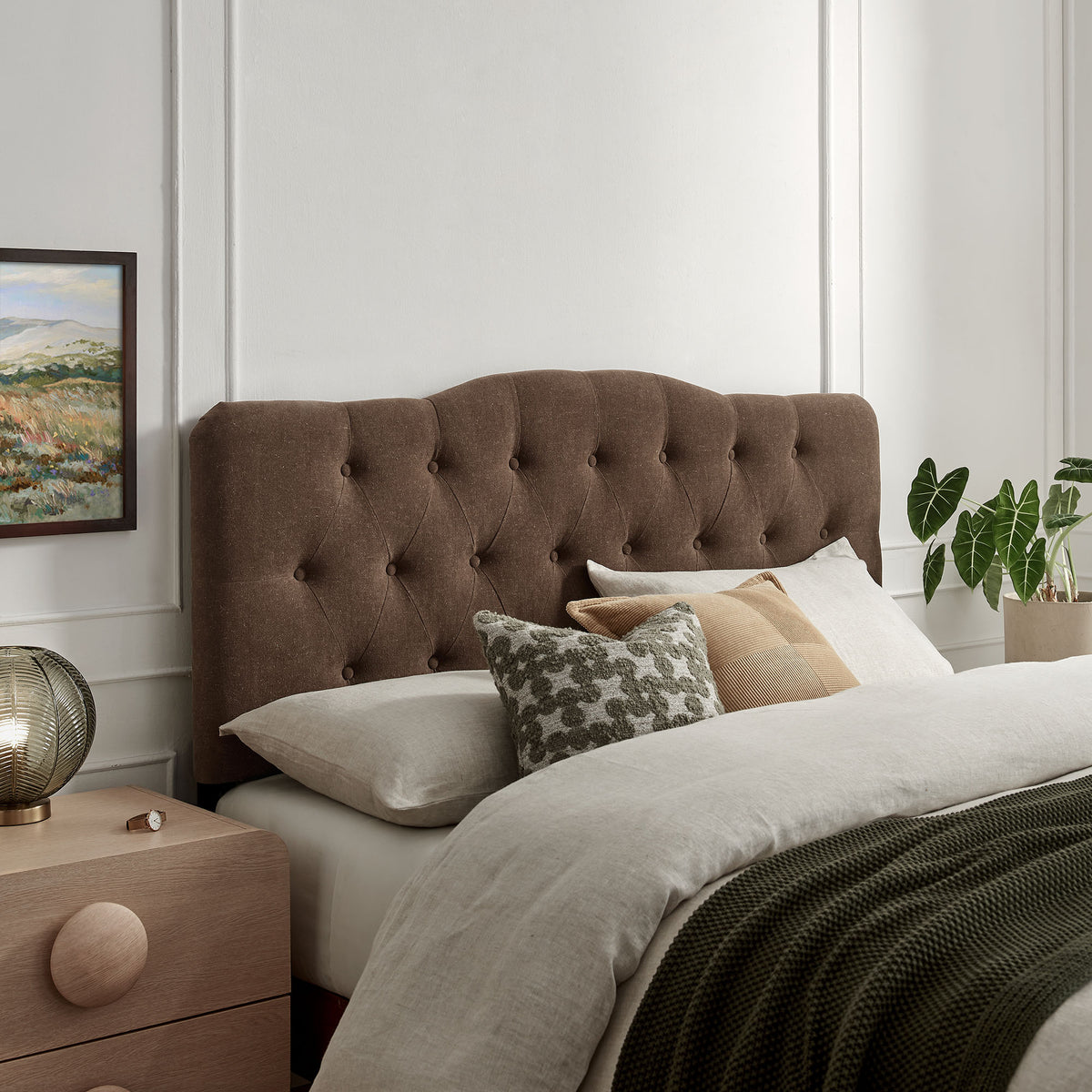 Annabel Premium Linen Blend King Headboard - Cocoa