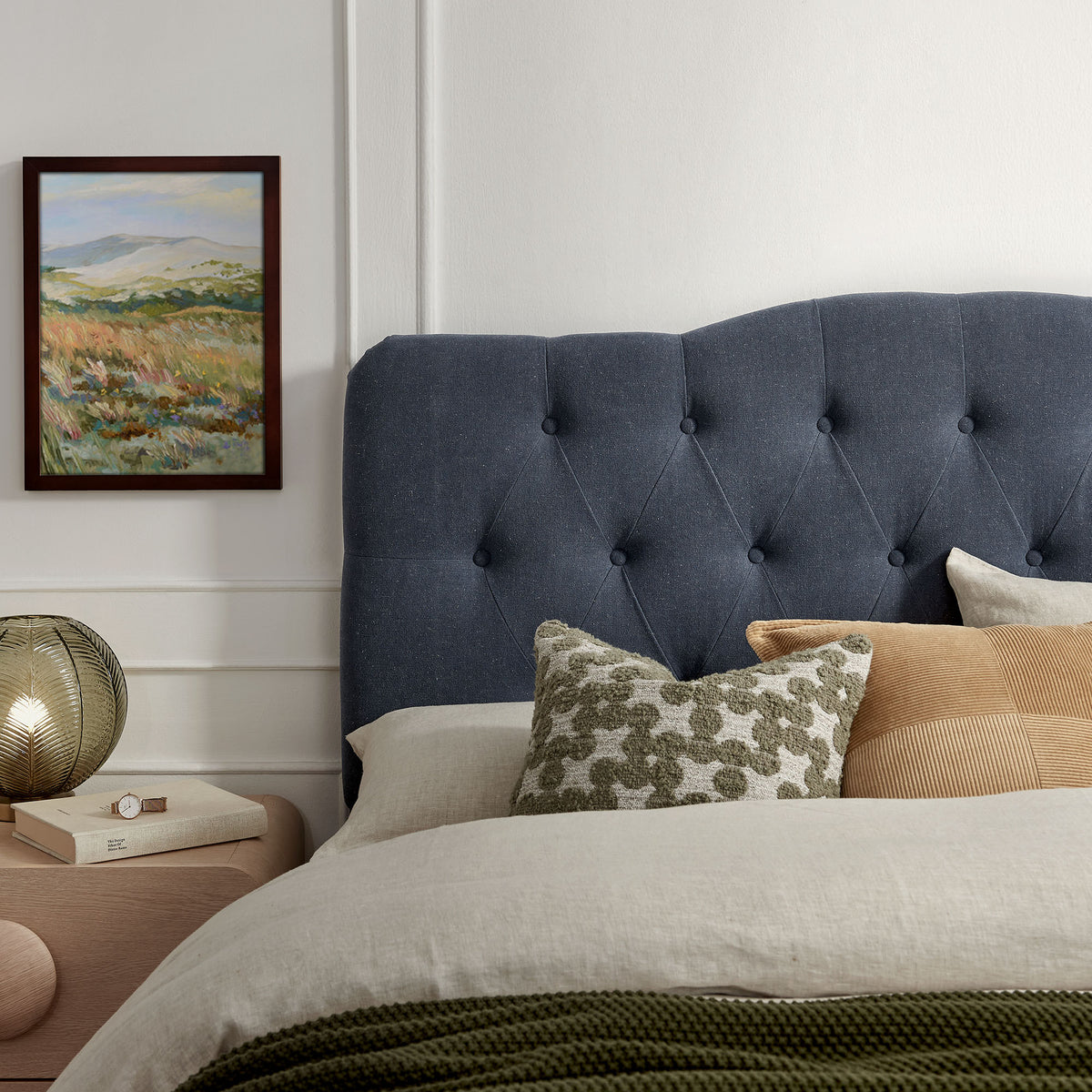 Annabel Premium Linen Blend King Headboard - Denim