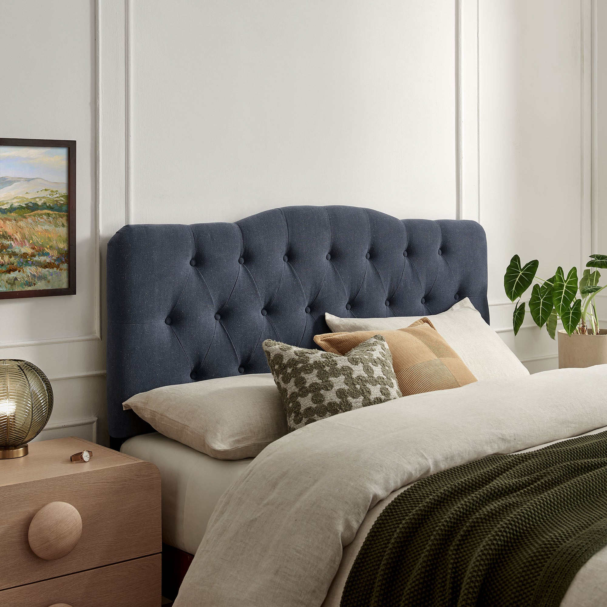 Annabel Premium Linen Blend King Headboard - Denim