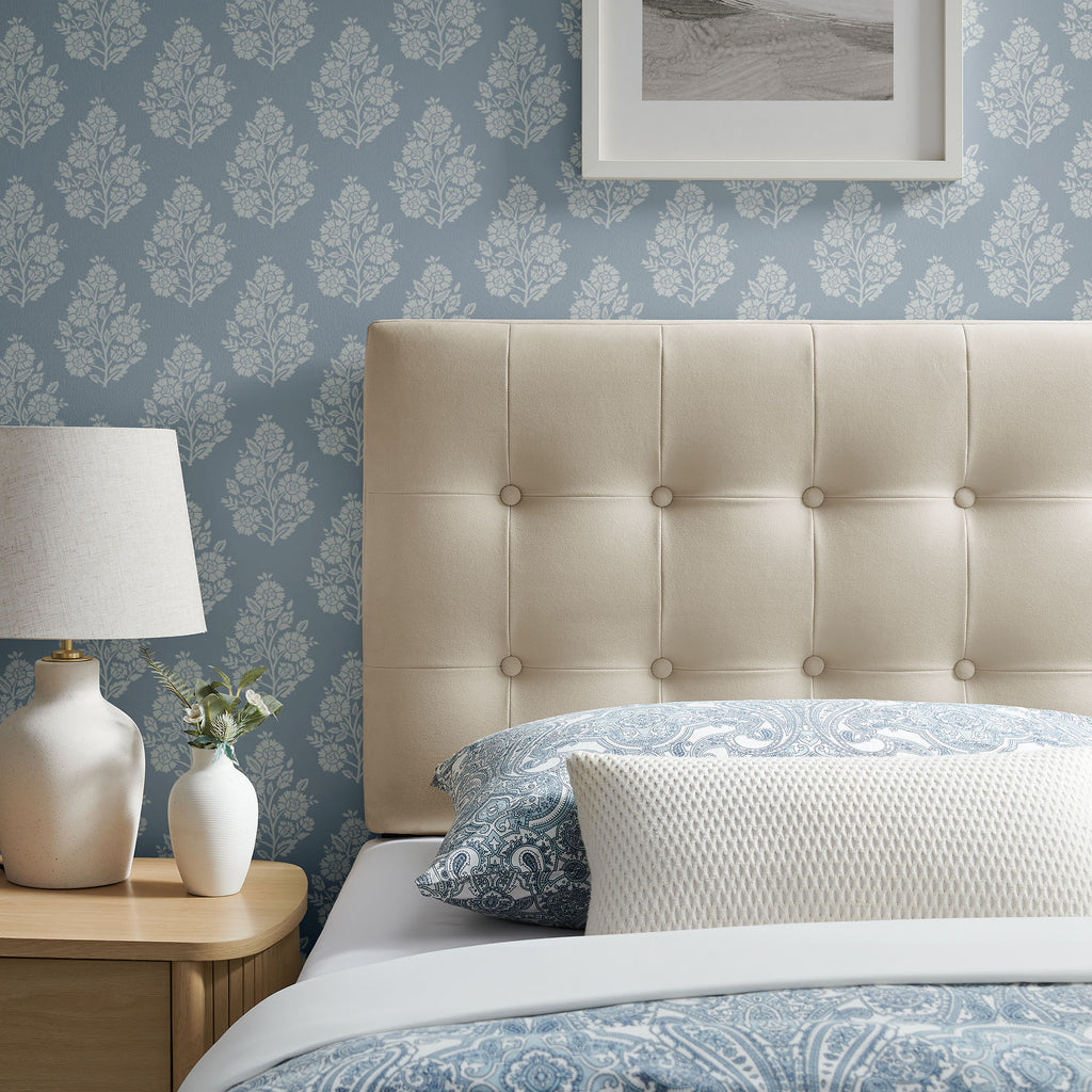 Emily Stain-Resistant Performance Velvet Twin Size Headboard - Alabaster