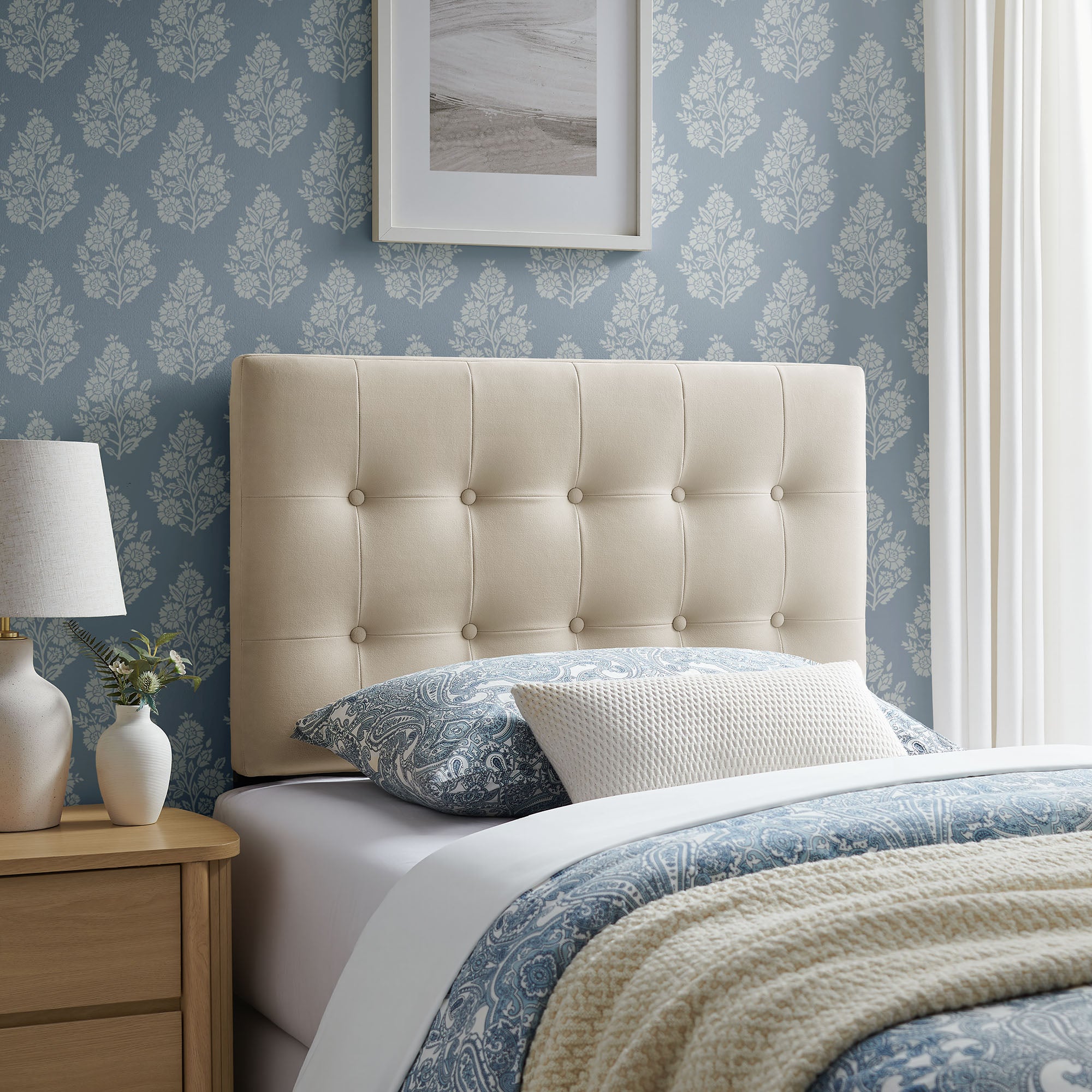 Emily Stain-Resistant Performance Velvet Twin Size Headboard - Alabaster