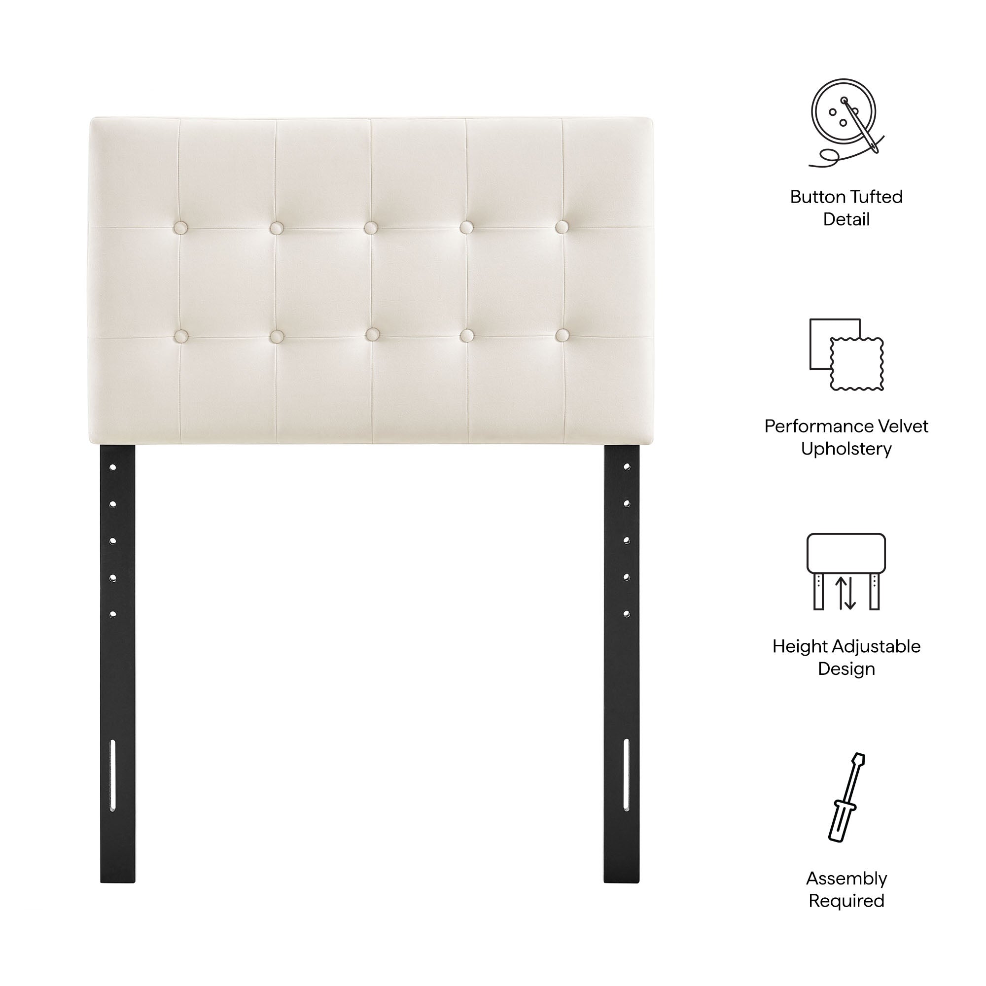 Emily Stain-Resistant Performance Velvet Twin Size Headboard - Alabaster