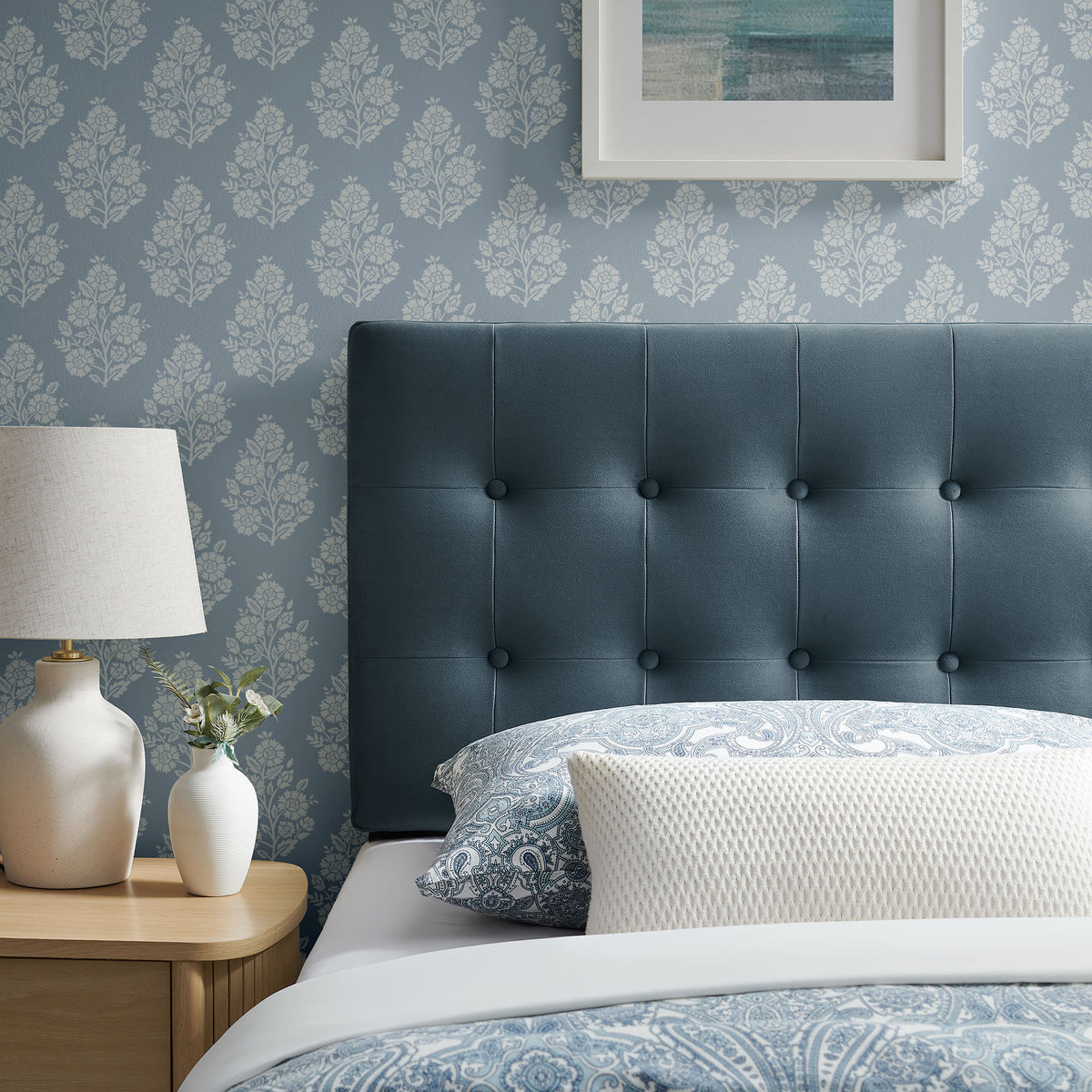Emily Stain-Resistant Performance Velvet Twin Size Headboard - Cadet Blue
