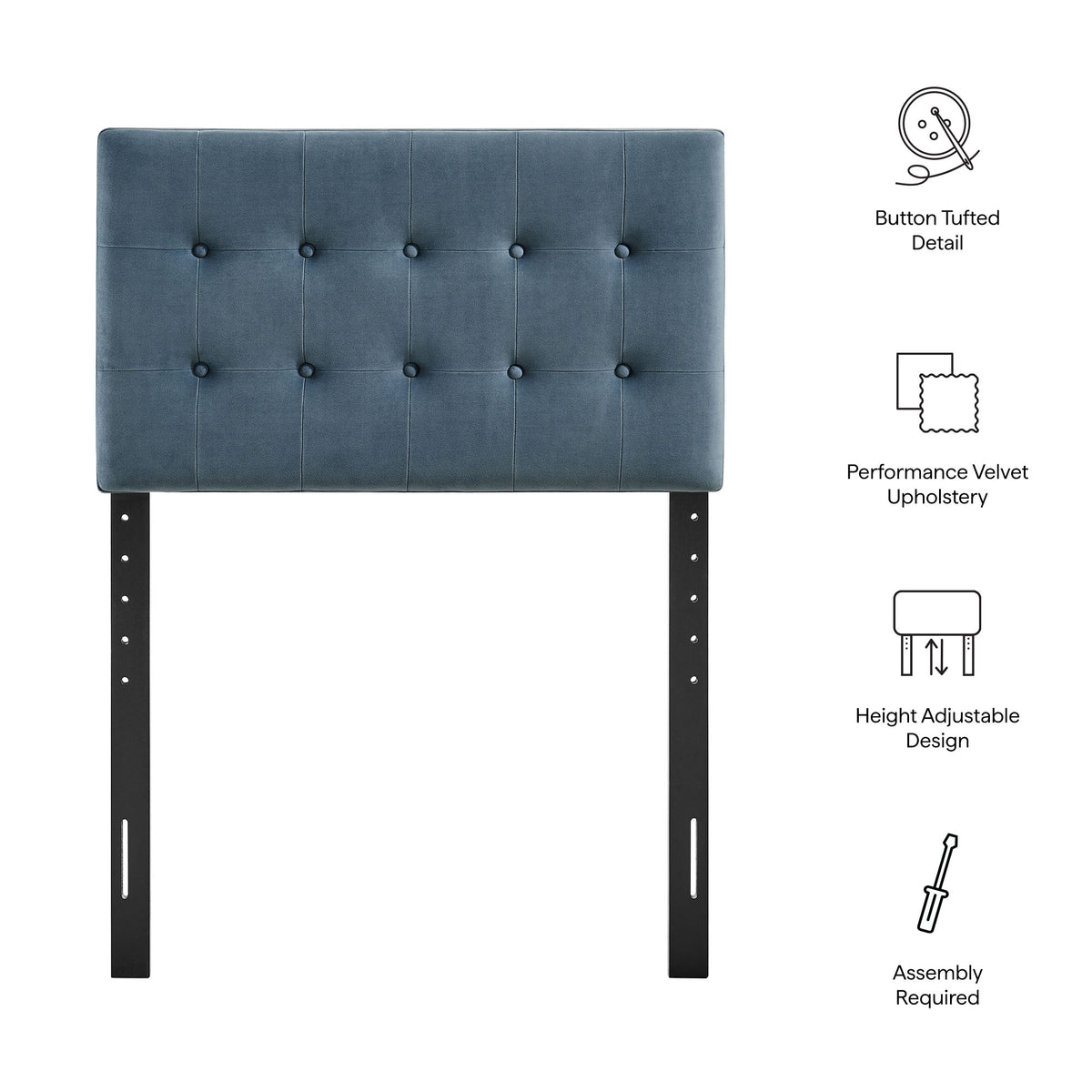 Emily Stain-Resistant Performance Velvet Twin Size Headboard - Cadet Blue
