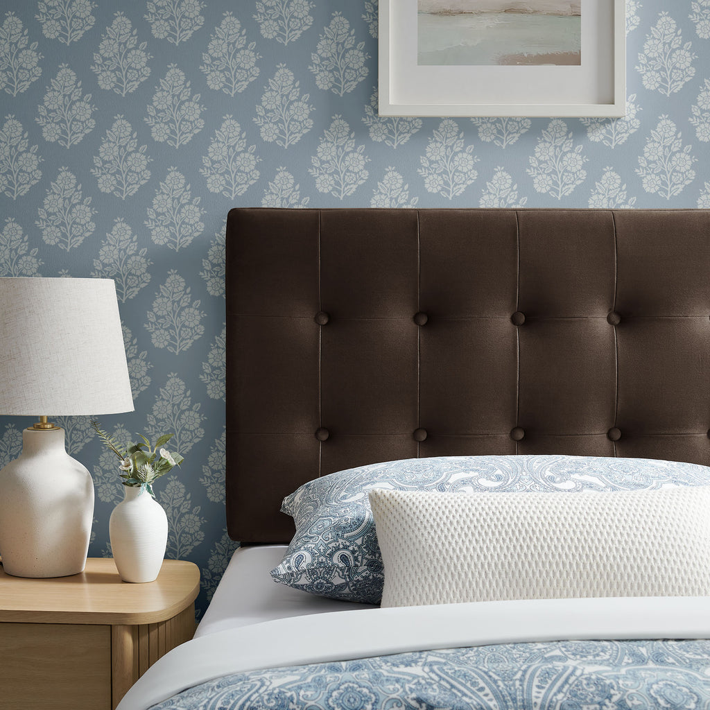 Emily Stain-Resistant Performance Velvet Twin Size Headboard - Chocolate Brown