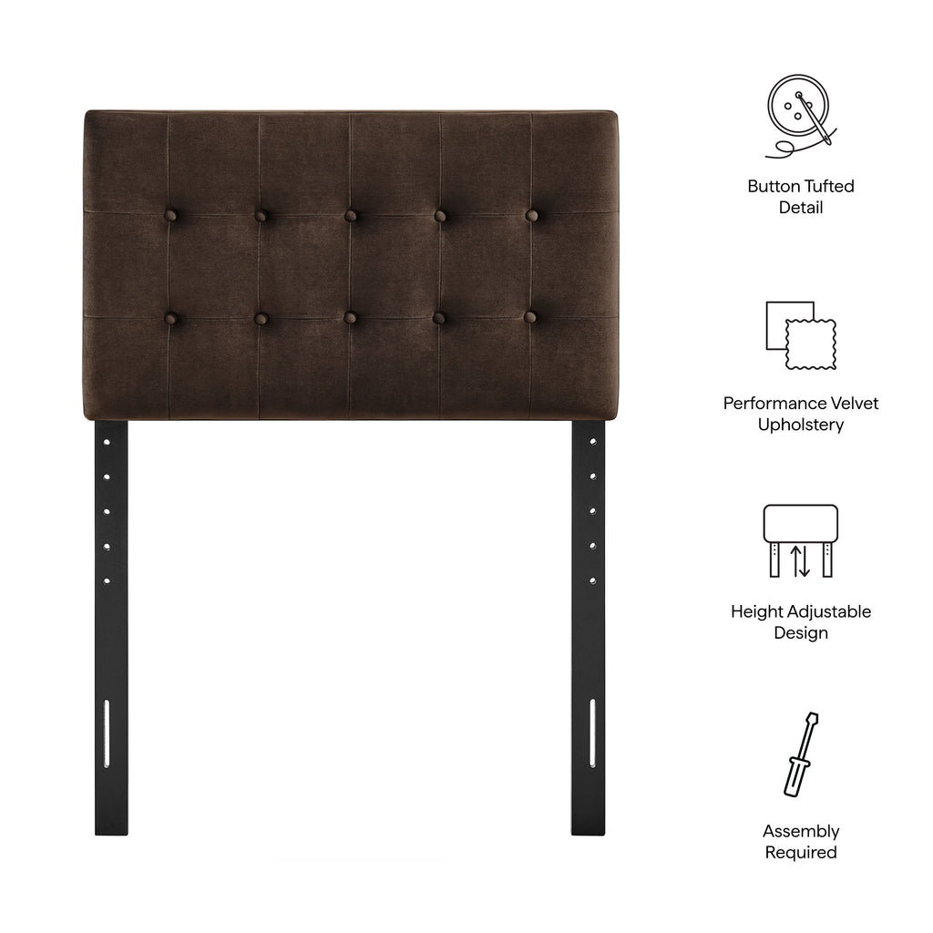 Emily Stain-Resistant Performance Velvet Twin Size Headboard - Chocolate Brown