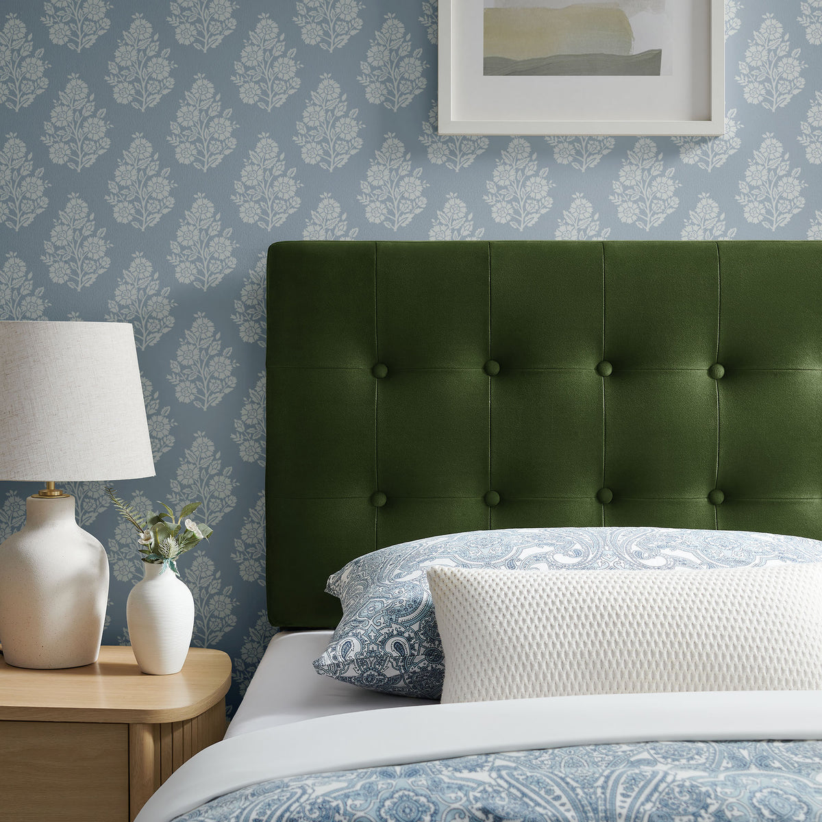 Emily Stain-Resistant Performance Velvet Twin Size Headboard - Moss Green