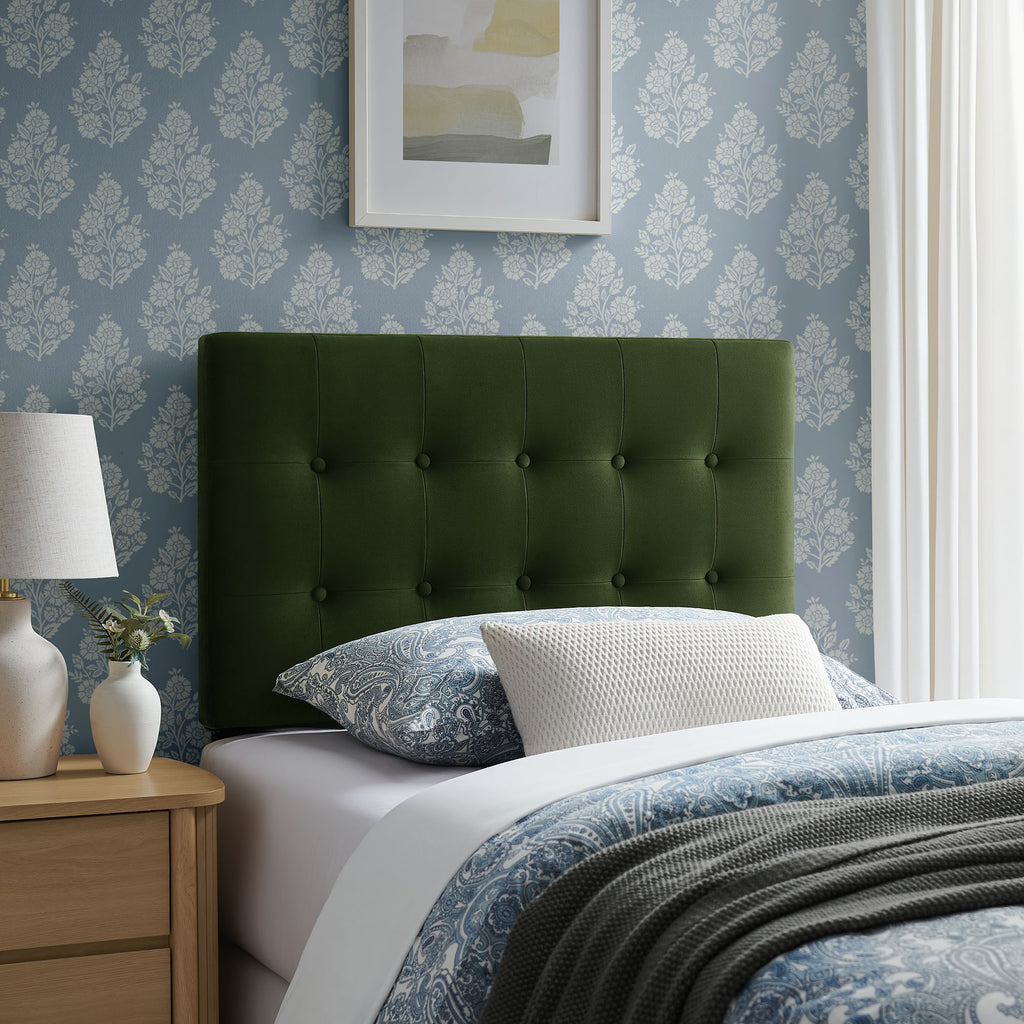 Emily Stain-Resistant Performance Velvet Twin Size Headboard - Moss Green