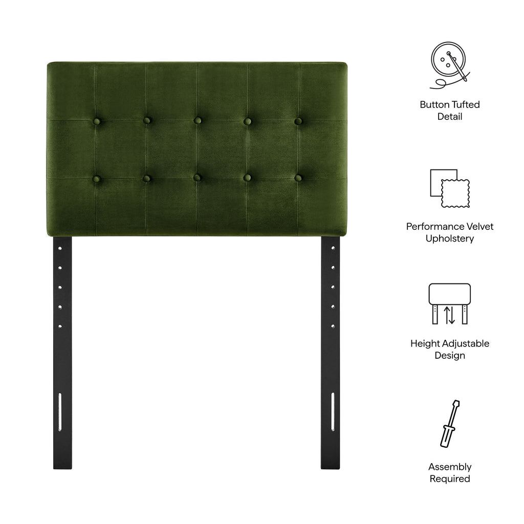 Emily Stain-Resistant Performance Velvet Twin Size Headboard - Moss Green