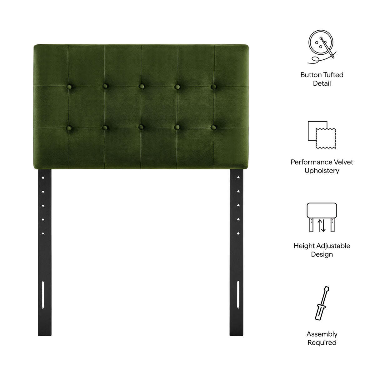 Emily Stain-Resistant Performance Velvet Twin Size Headboard - Moss Green