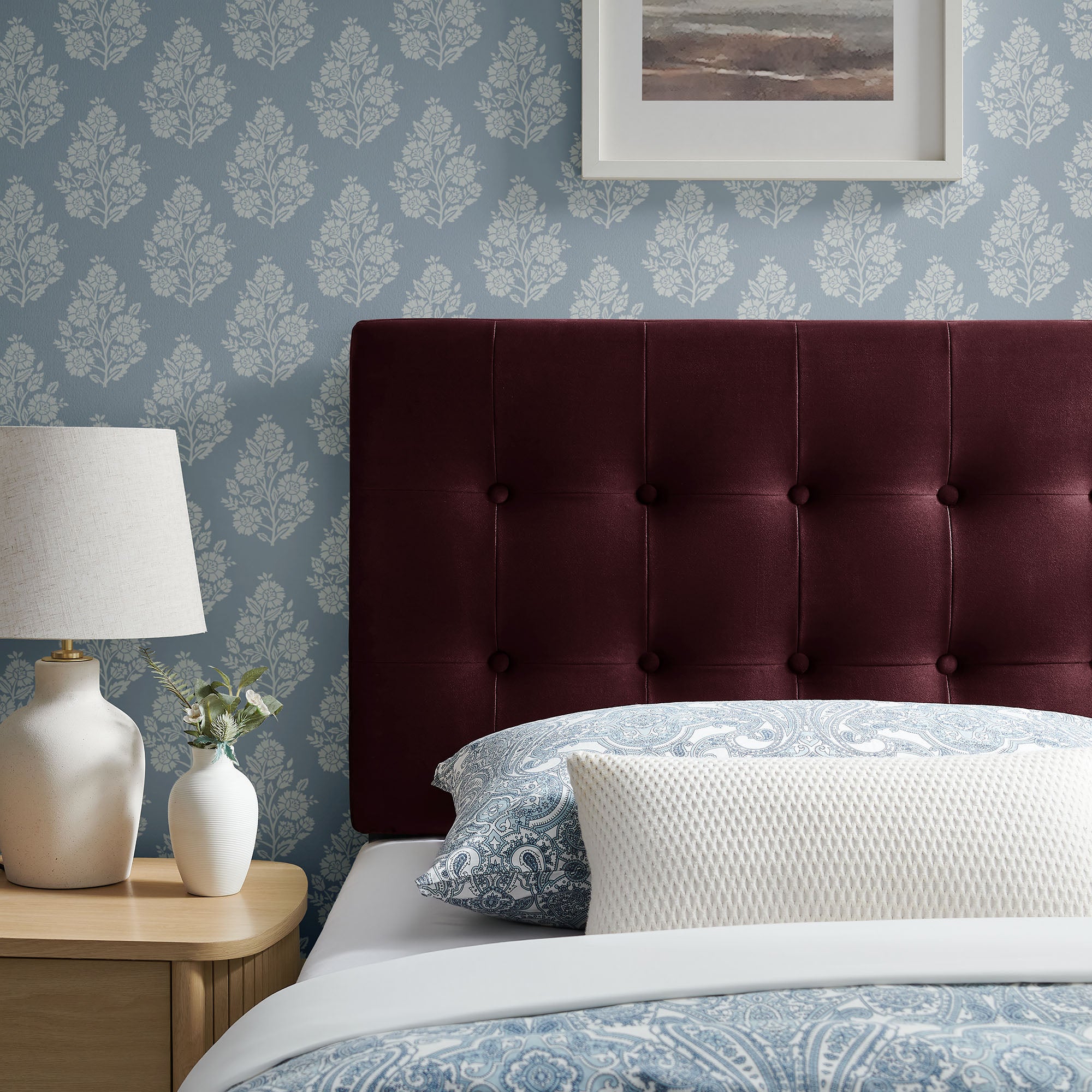 Emily Stain-Resistant Performance Velvet Twin Size Headboard - Mulberry