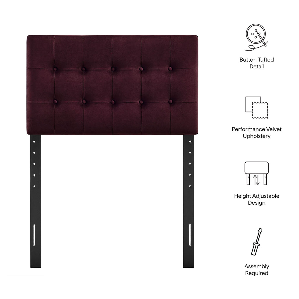 Emily Stain-Resistant Performance Velvet Twin Size Headboard - Mulberry