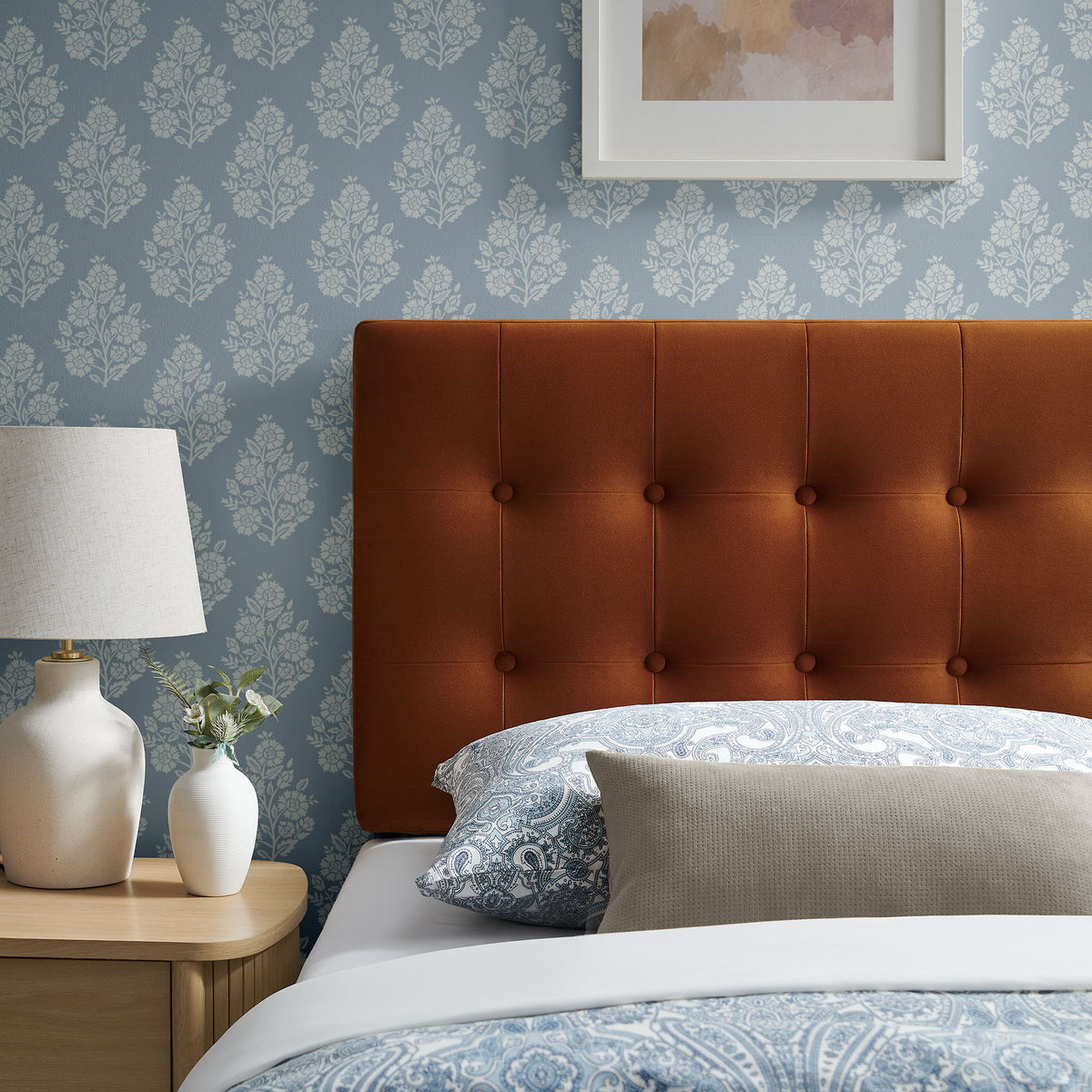 Emily Stain-Resistant Performance Velvet Twin Size Headboard - Rust