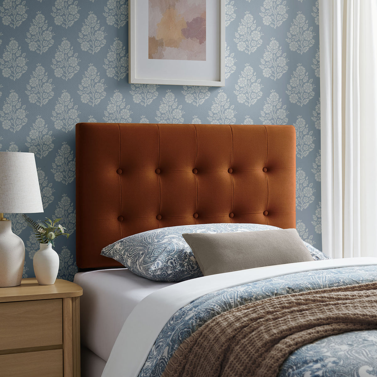 Emily Stain-Resistant Performance Velvet Twin Size Headboard - Rust