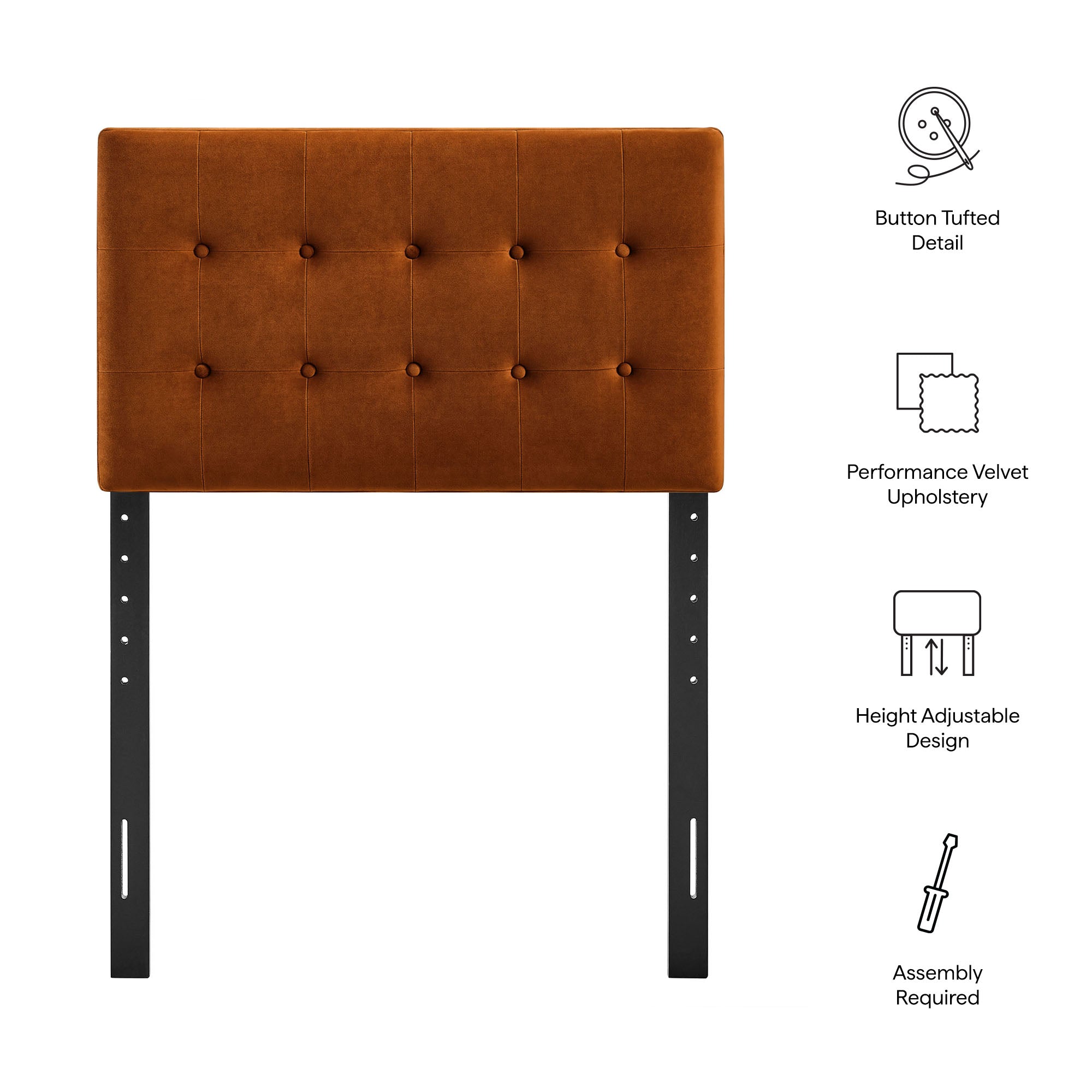 Emily Stain-Resistant Performance Velvet Twin Size Headboard - Rust