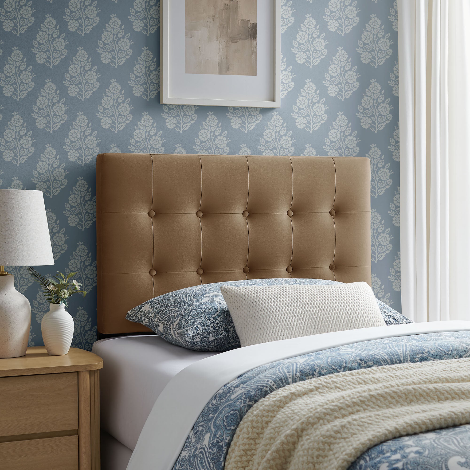 Emily Stain-Resistant Performance Velvet Twin Size Headboard - Taupe