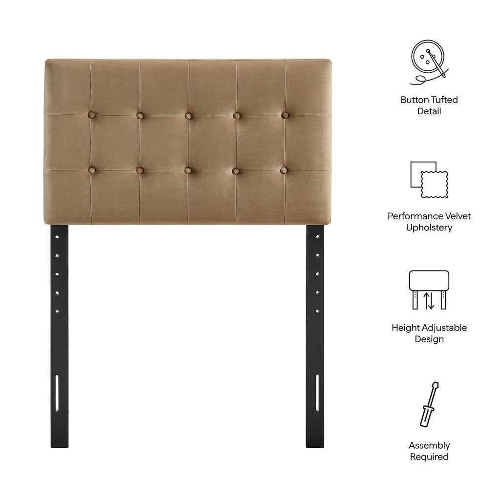 Emily Stain-Resistant Performance Velvet Twin Size Headboard - Taupe