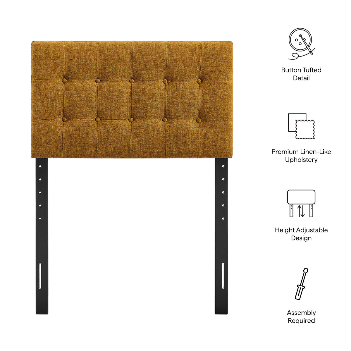Emily Fabric Upholstered Twin Size Headboard - Copper