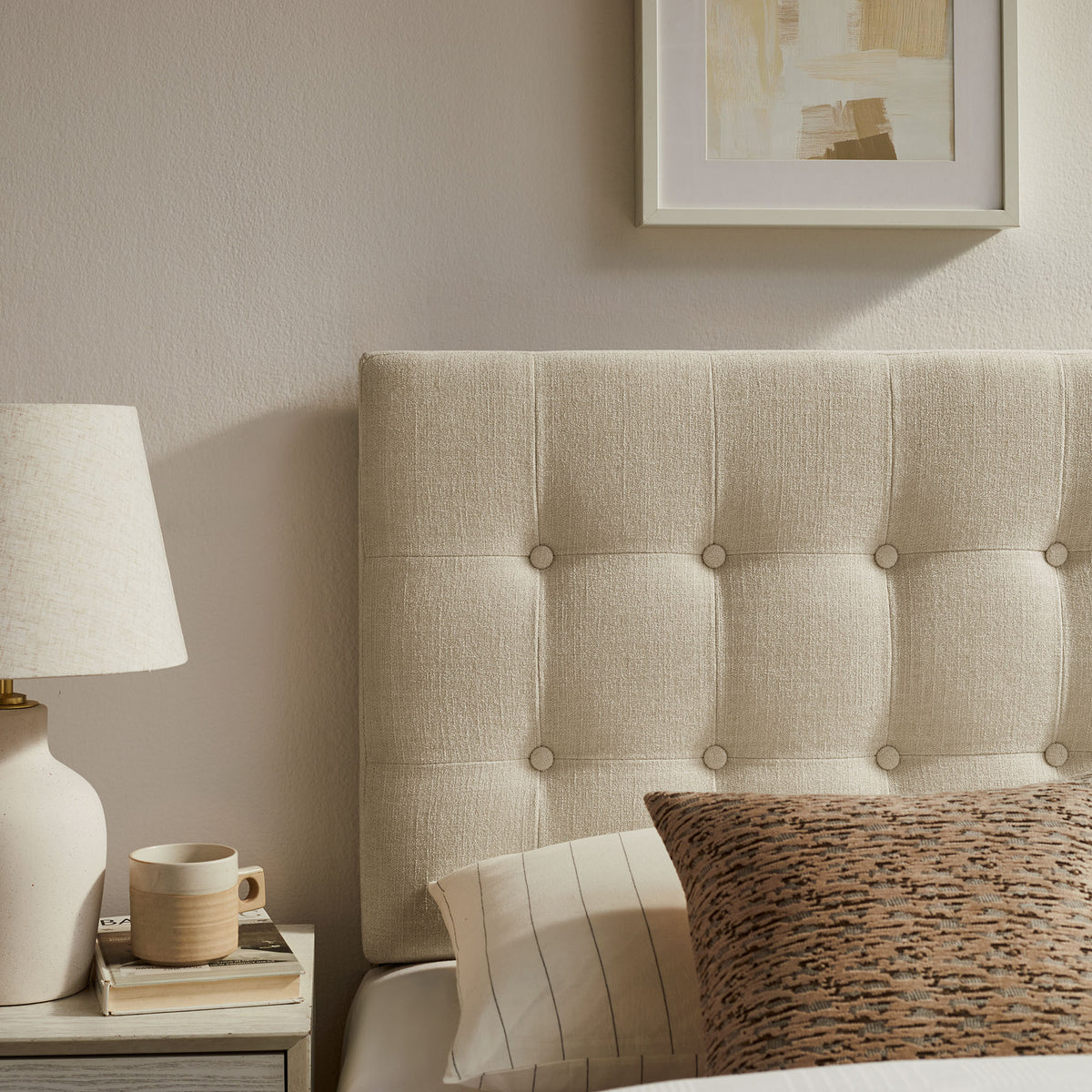 Emily Fabric Upholstered Twin Size Headboard - Ecru