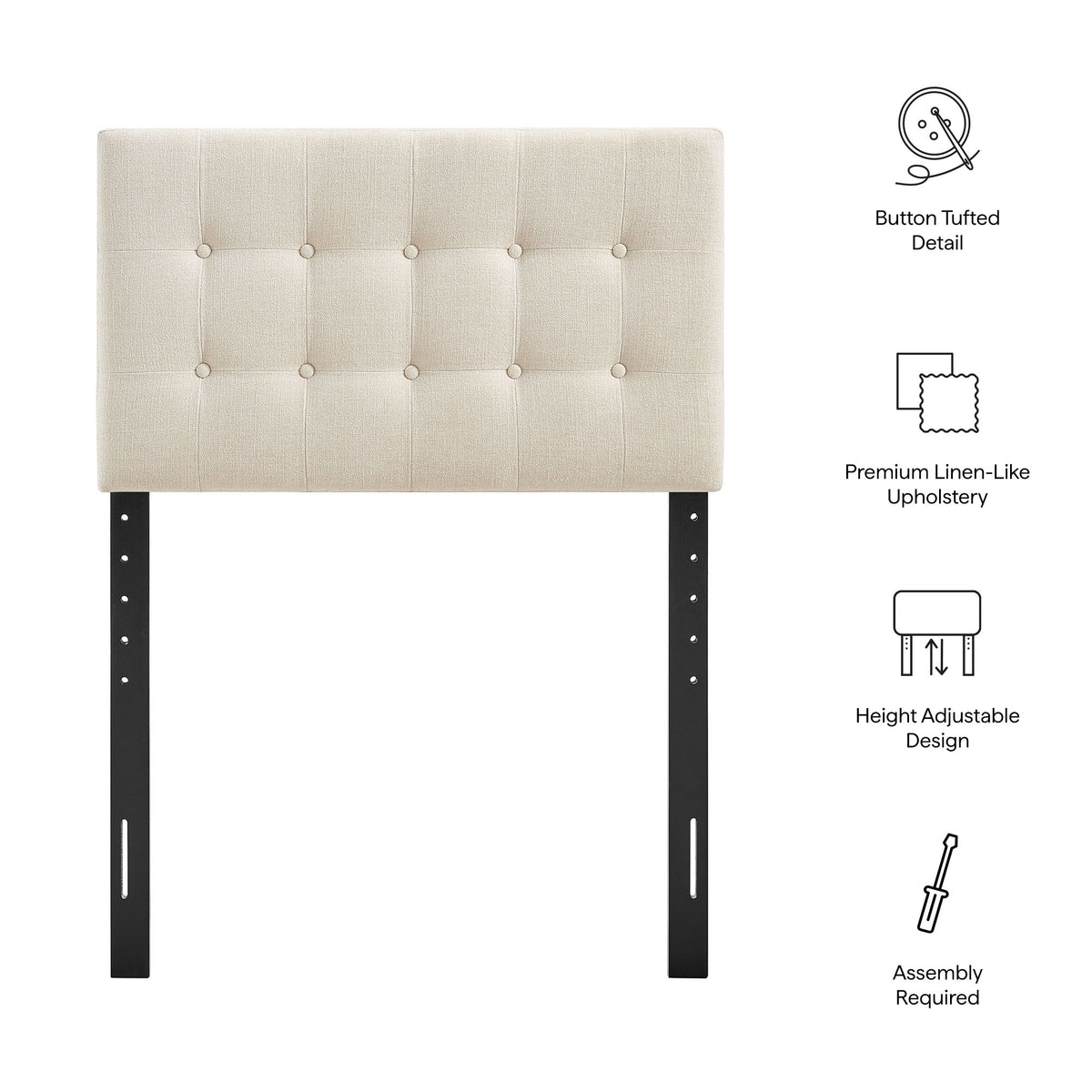 Emily Fabric Upholstered Twin Size Headboard - Ecru