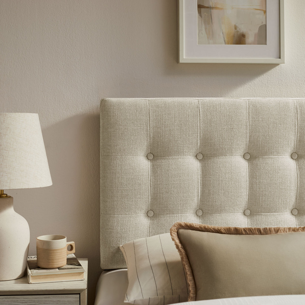 Emily Fabric Upholstered Twin Size Headboard - Linen
