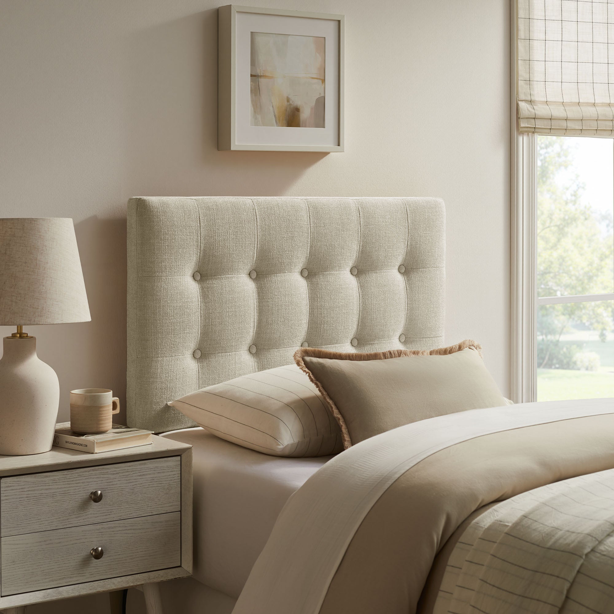 Emily Fabric Upholstered Twin Size Headboard - Linen