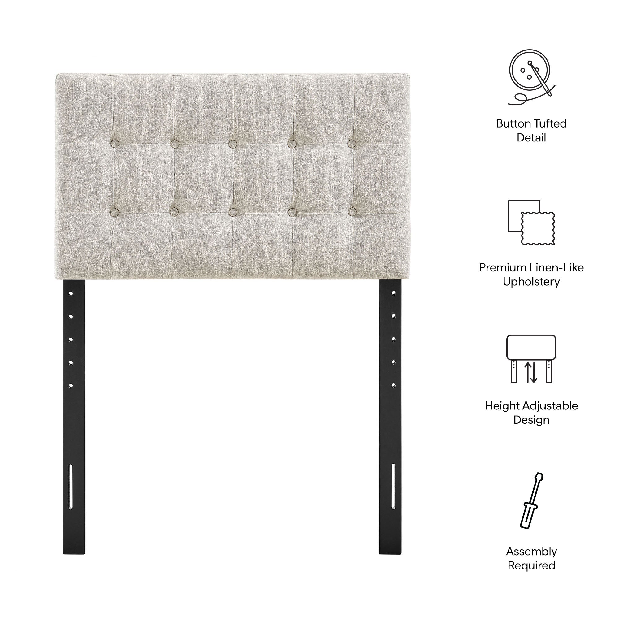 Emily Fabric Upholstered Twin Size Headboard - Linen