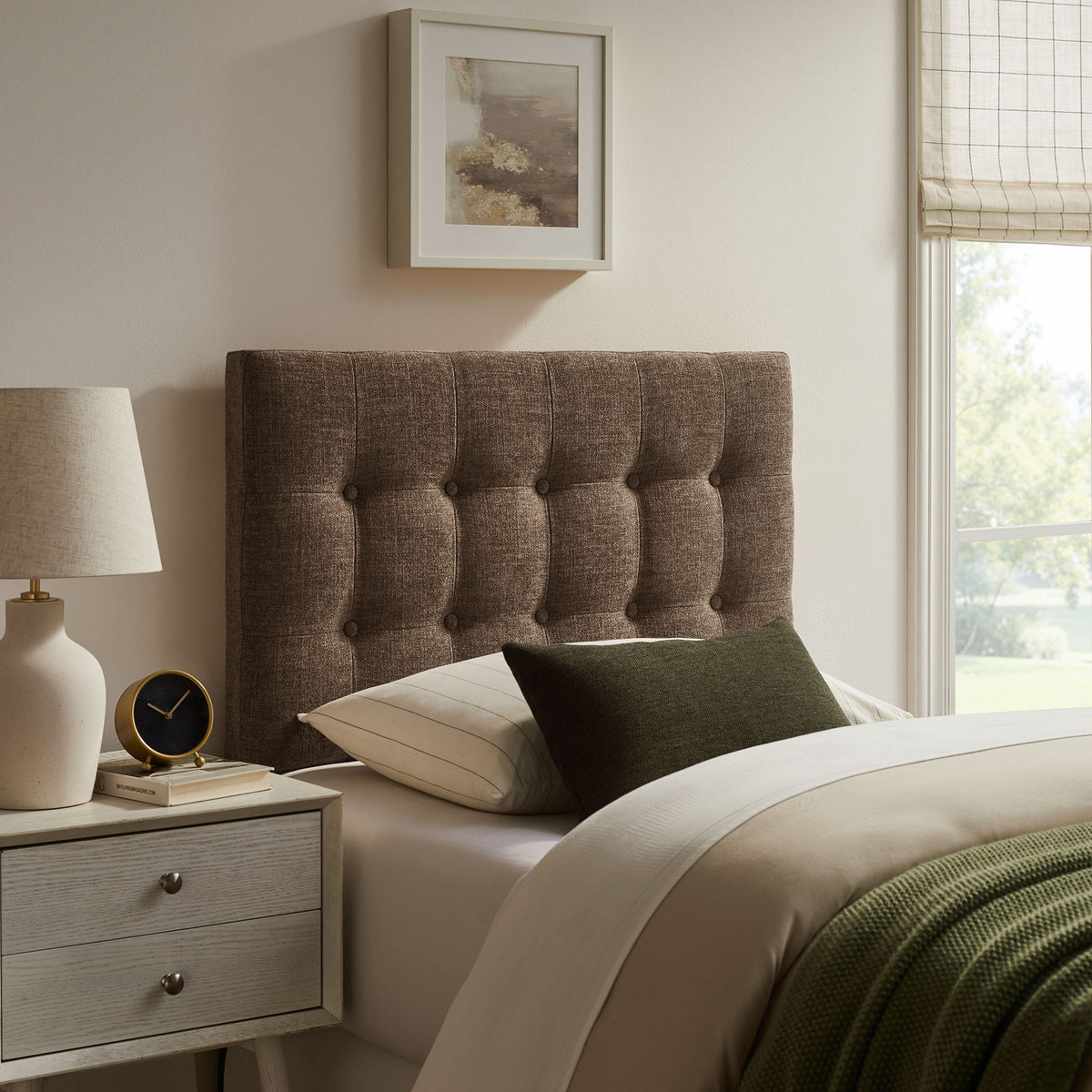 Emily Fabric Upholstered Twin Size Headboard - Mocha