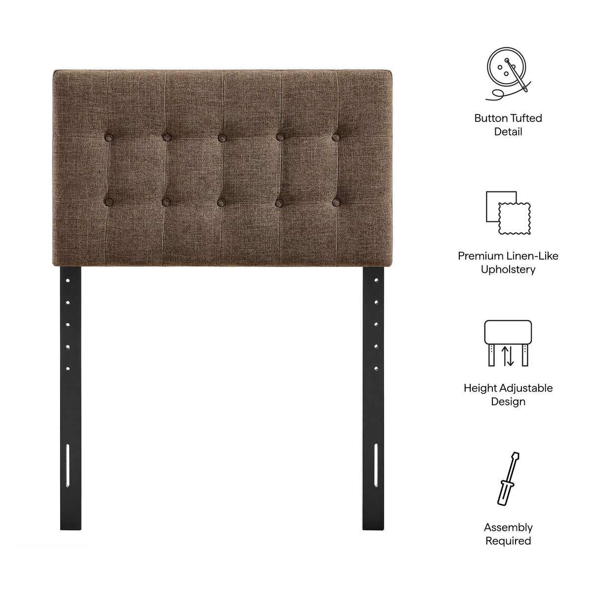 Emily Fabric Upholstered Twin Size Headboard - Mocha