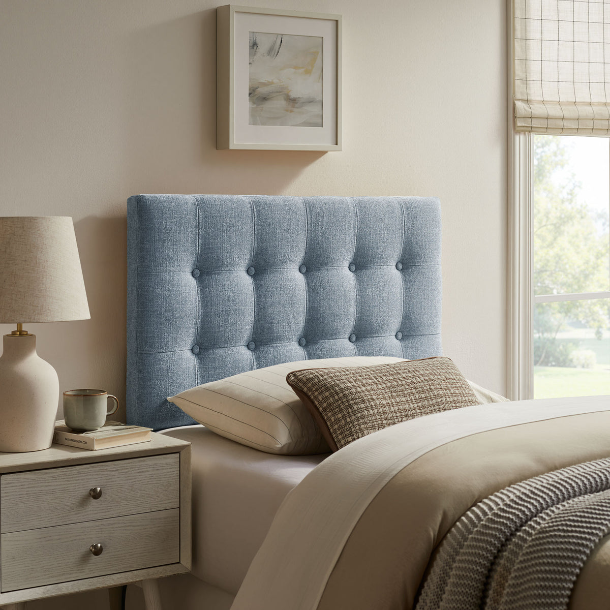 Emily Fabric Upholstered Twin Size Headboard - Sky Blue