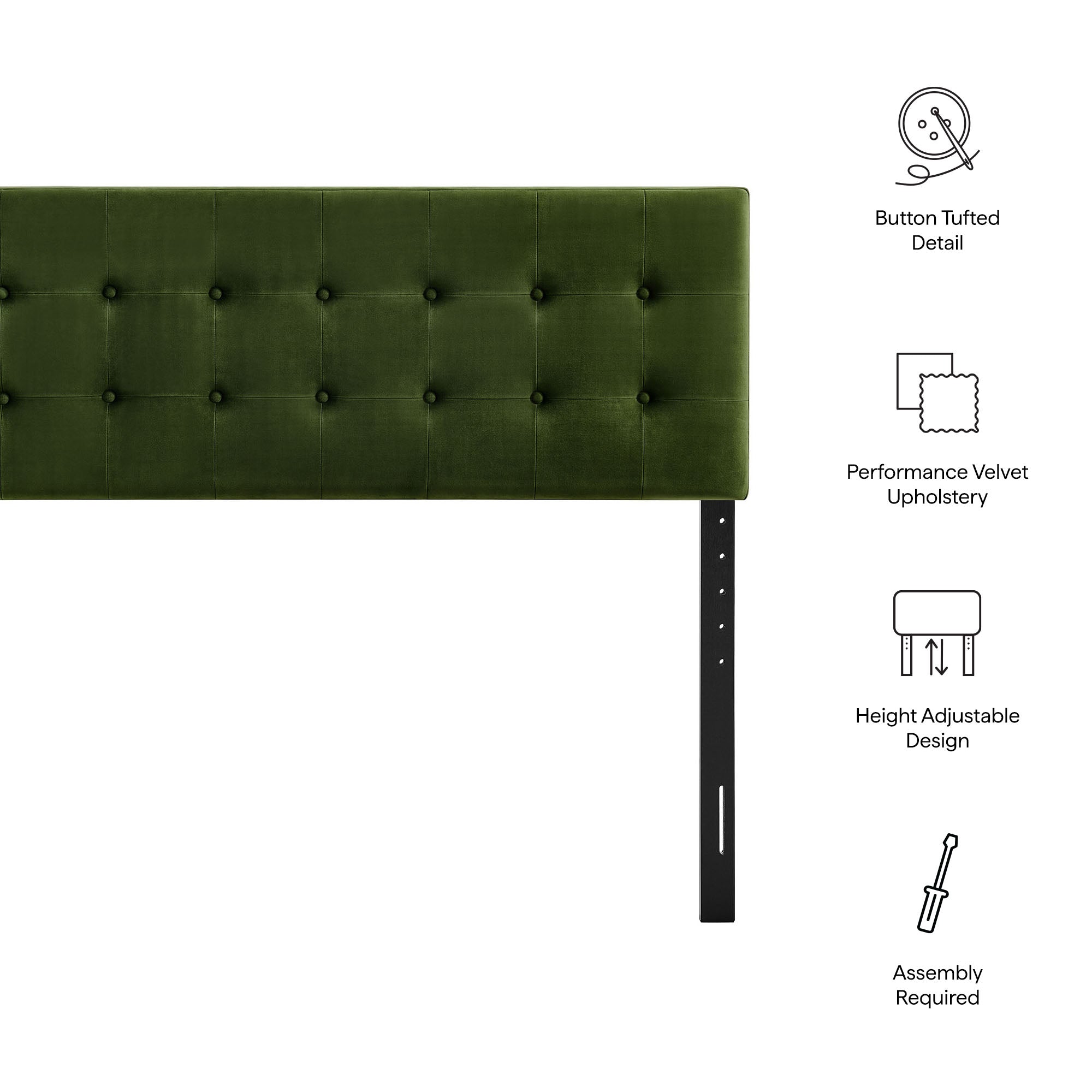 Emily Stain-Resistant Performance Velvet Full Size Headboard - Moss Green