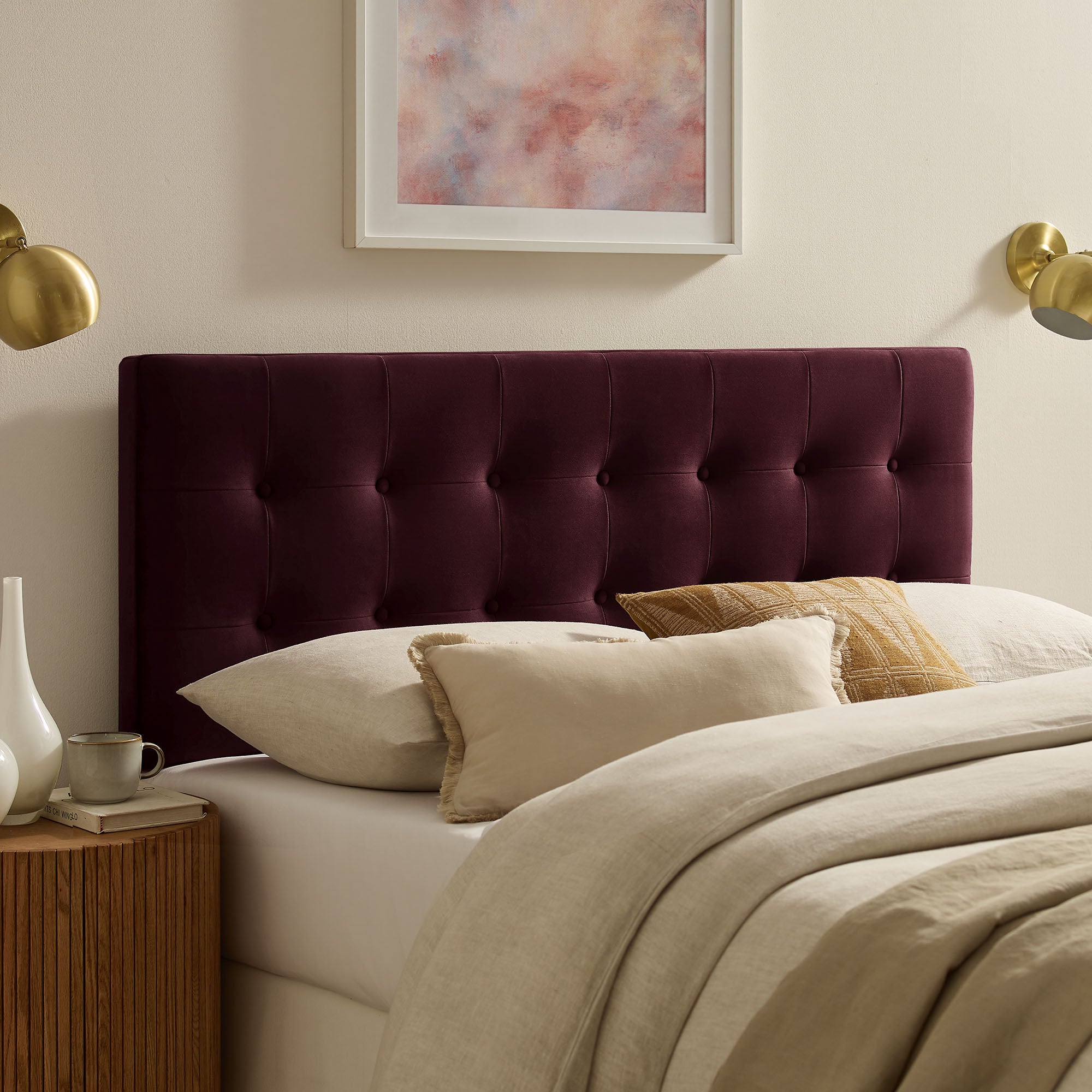 Emily Stain-Resistant Performance Velvet Full Size Headboard - Mulberry