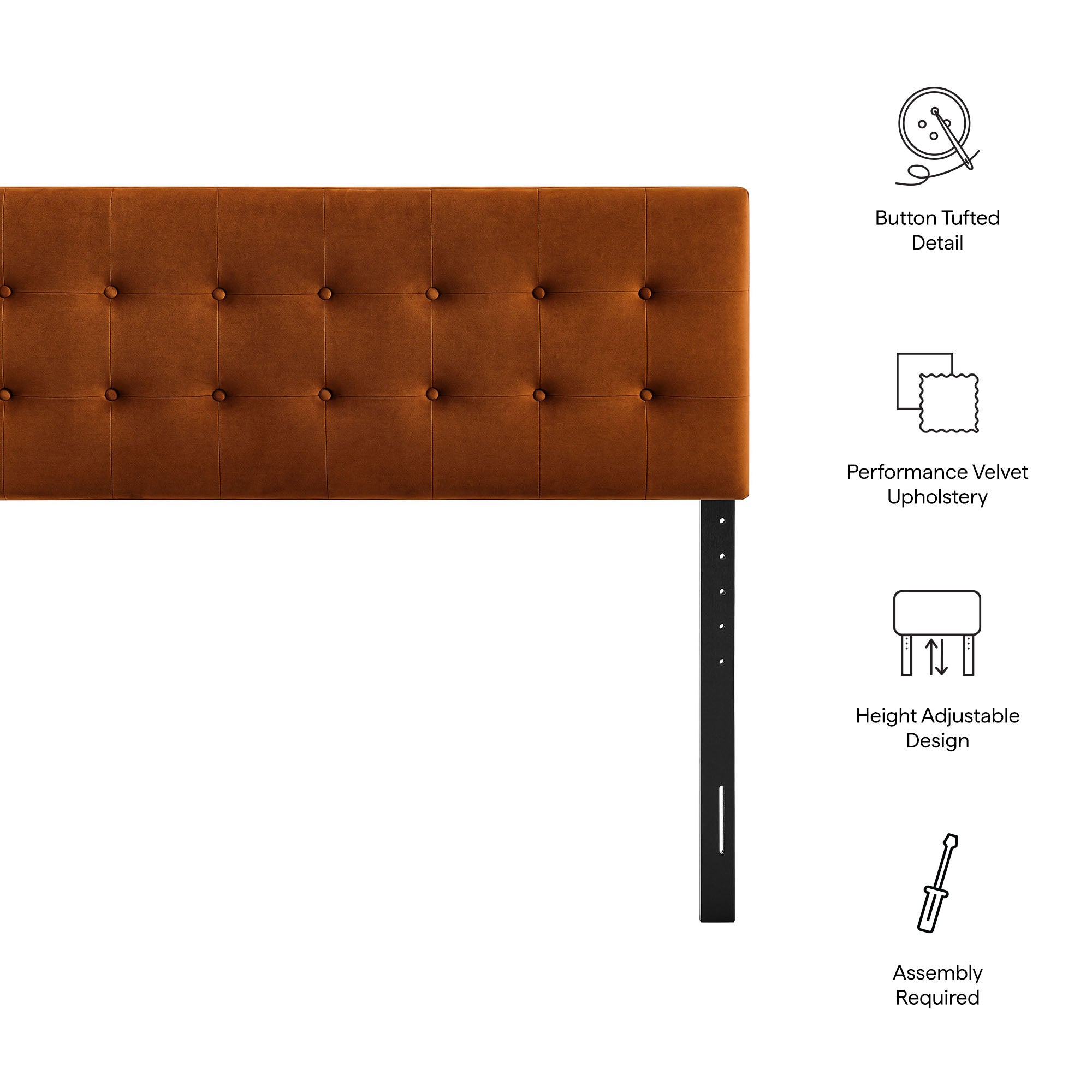 Emily Stain-Resistant Performance Velvet Full Size Headboard - Rust