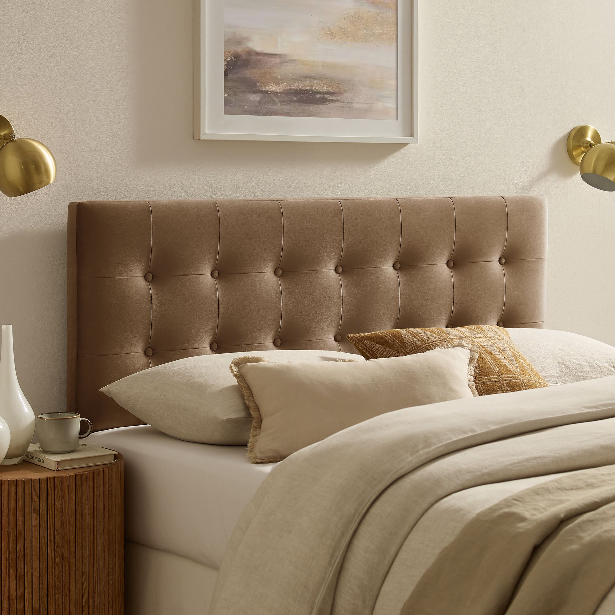 Emily Stain-Resistant Performance Velvet Full Size Headboard - Taupe