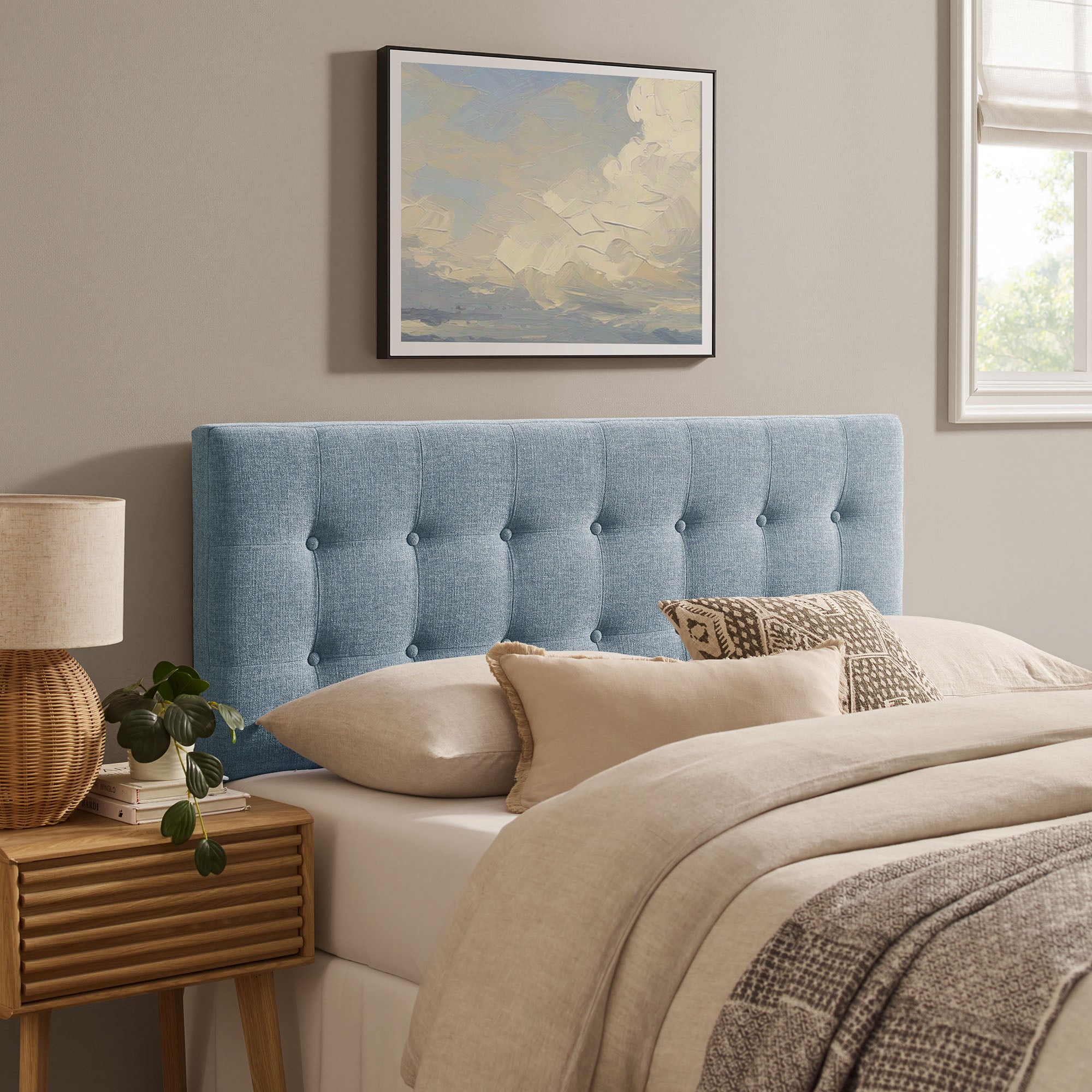 Emily Fabric Upholstered Full Size Headboard - Sky Blue