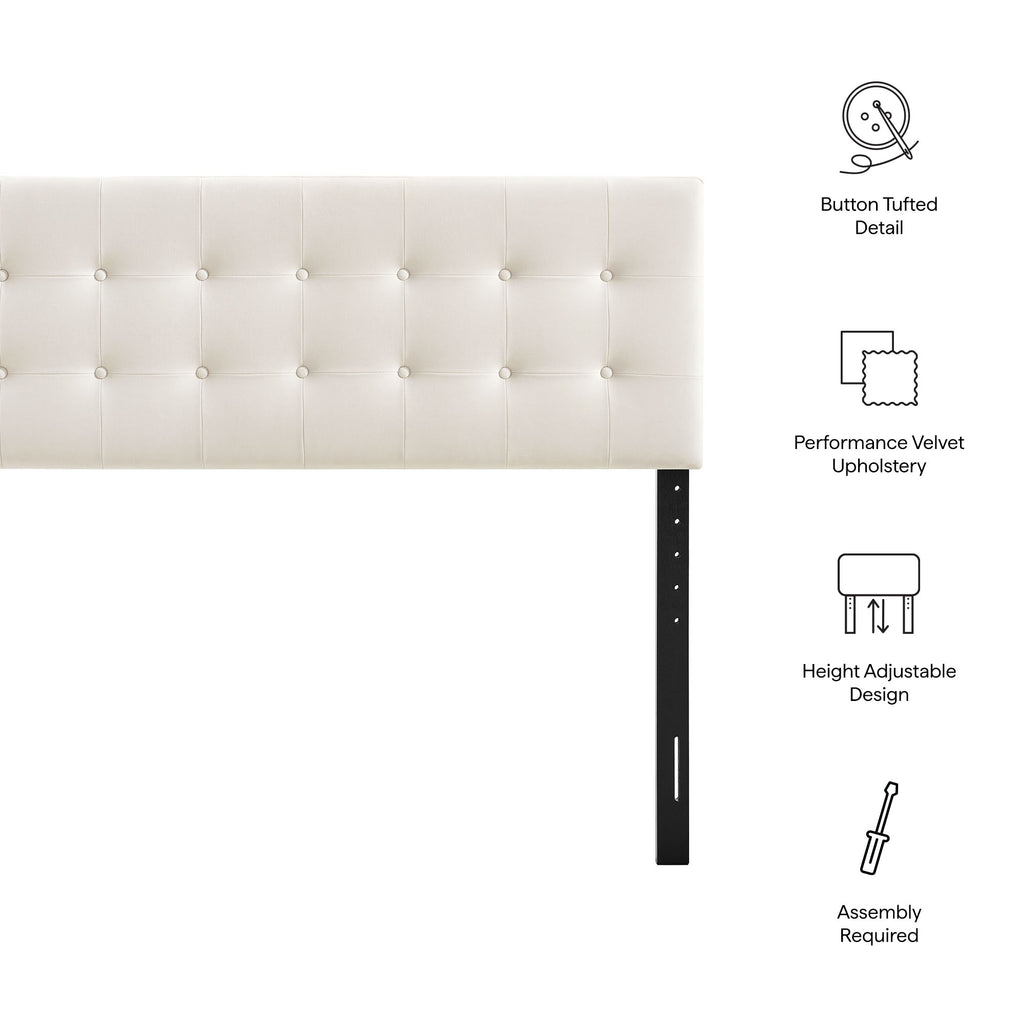 Emily Stain-Resistant Performance Velvet Queen Size Headboard - Alabaster